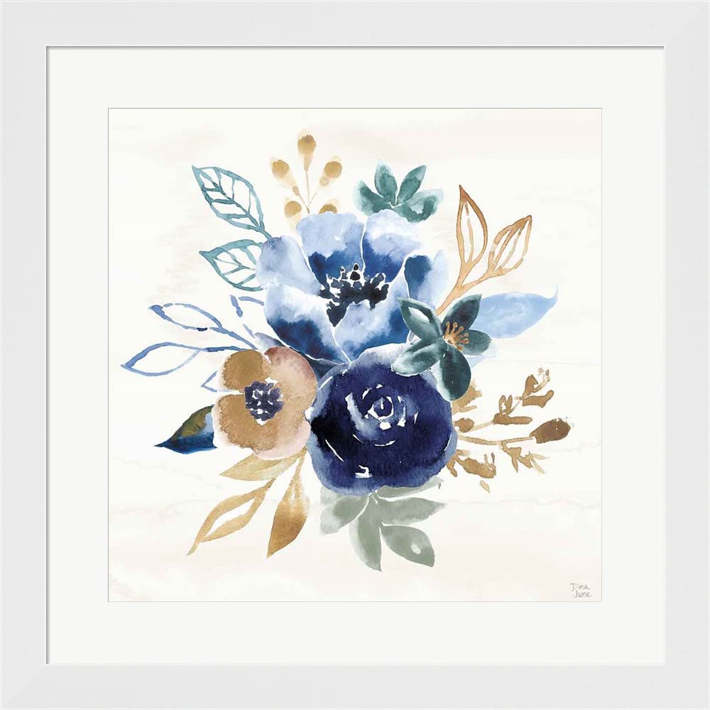 Indigo Splash IX by Dina June - Framed Art Print Wall Decor, 20x20 Inches White Flat Frame - Perfect for Living Room, Bedroom & Office Wall Art