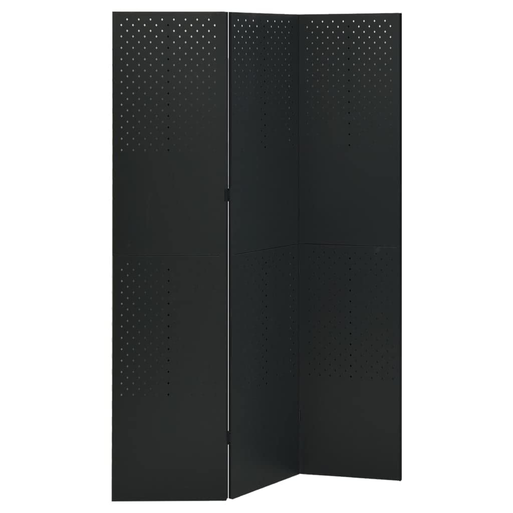 3-Panel Black Steel Room Divider 47.2