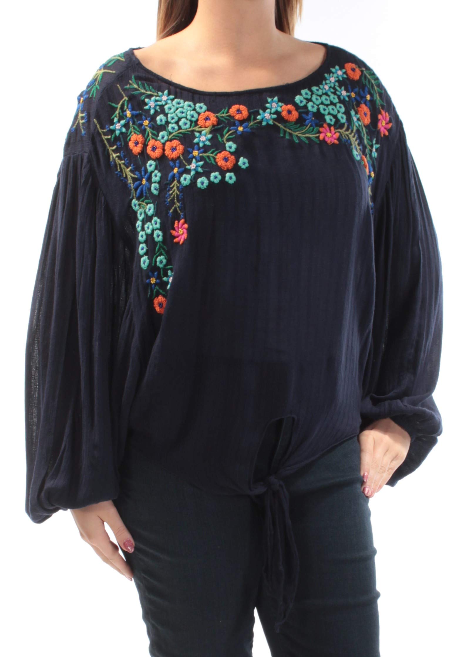 Free People Up and Away Embroidered Boho Blouse - Women's Floral Lace Vintage Tunic Top for Casual Outings & Summer Festivals