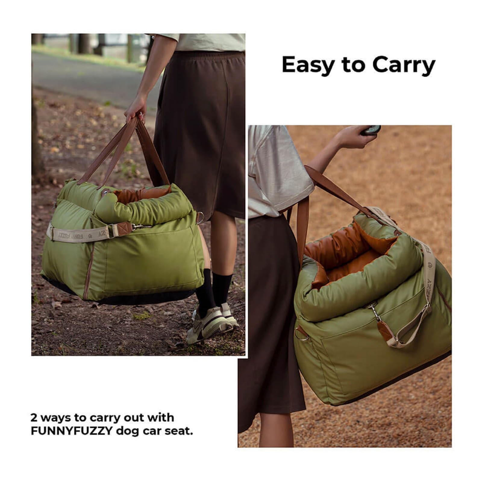 Waterproof Dog Car Seat for Small Dogs - Portable Pet Car Bed with Safety Leash & Storage Pocket, Detachable Design (Green, 21.65x19.69x17.72 inches) - Perfect for Road Trips, Vet Visits & Daily Commutes
