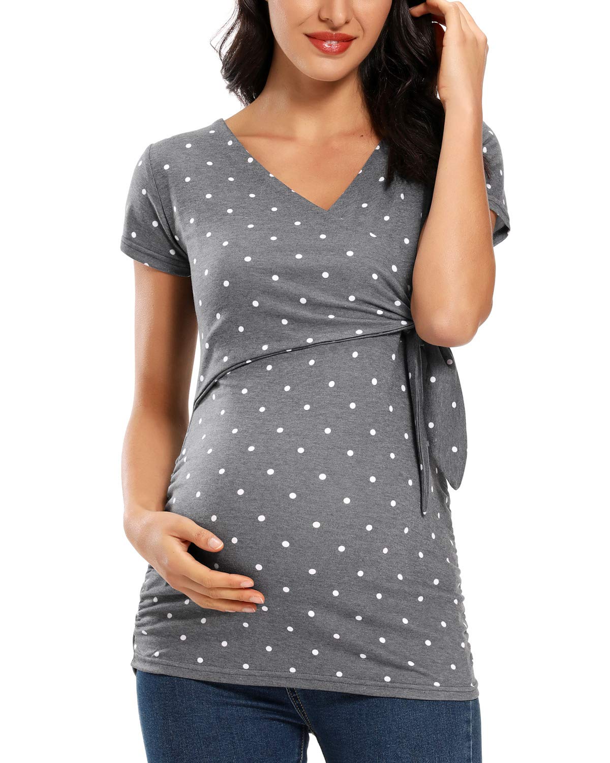 Glampunch Women's Maternity Shirts - Soft Cotton Short & Long Sleeve Tie Front Wrap Tops for Pregnancy - Perfect for Work, Casual Wear & Maternity Photos