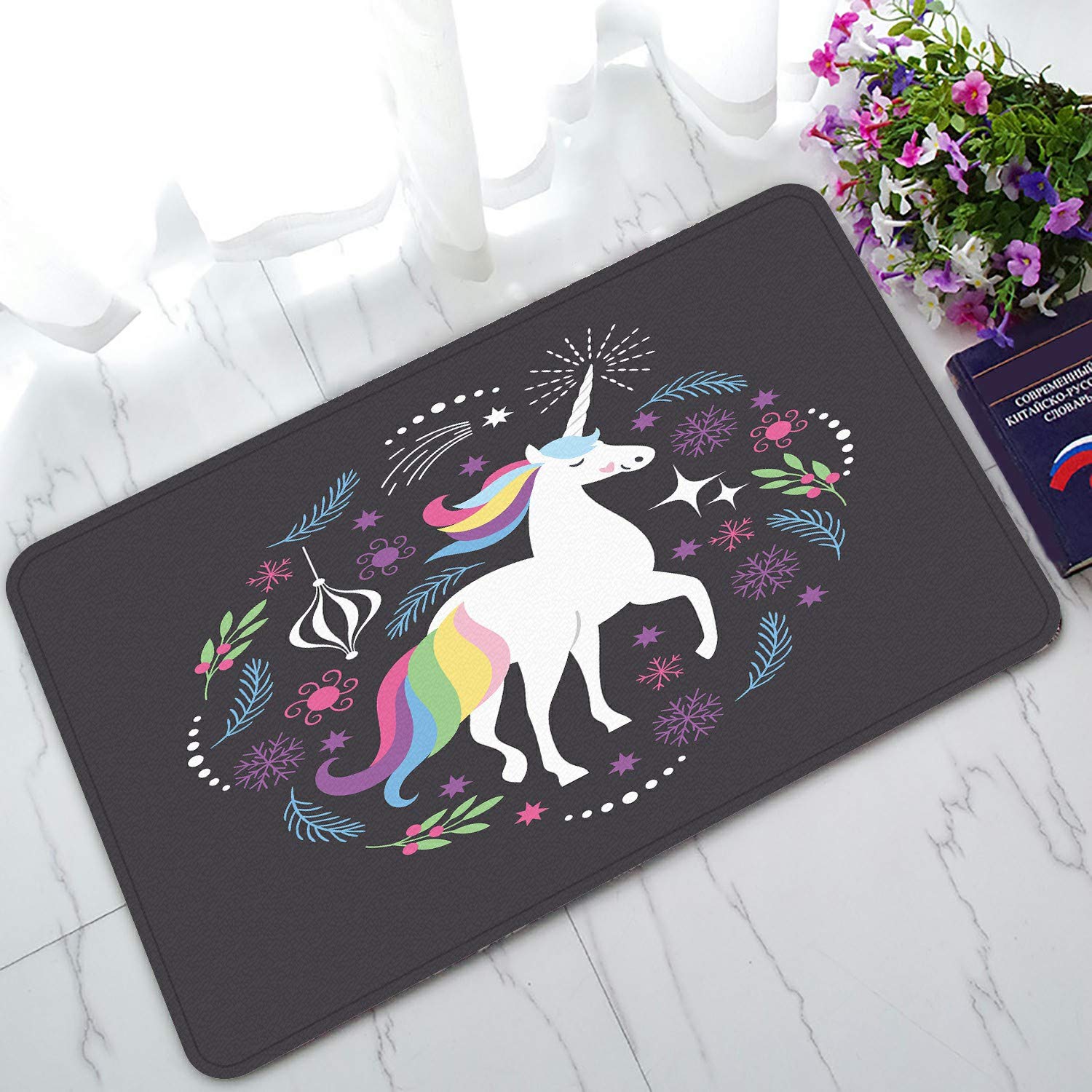 ECZJNT Cute Unicorn Welcome Doormat - Non-Slip Bath Rug & Entrance Floor Mat 30x18 Inch - Perfect for Home Decor, Front Door, Bathroom & Kids Room
