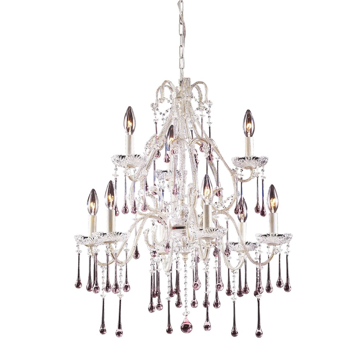Opulence 9-Light Crystal Chandelier in Antique White with Rose Accents - Elegant Dining Room & Living Room Lighting Fixture for Home Decor