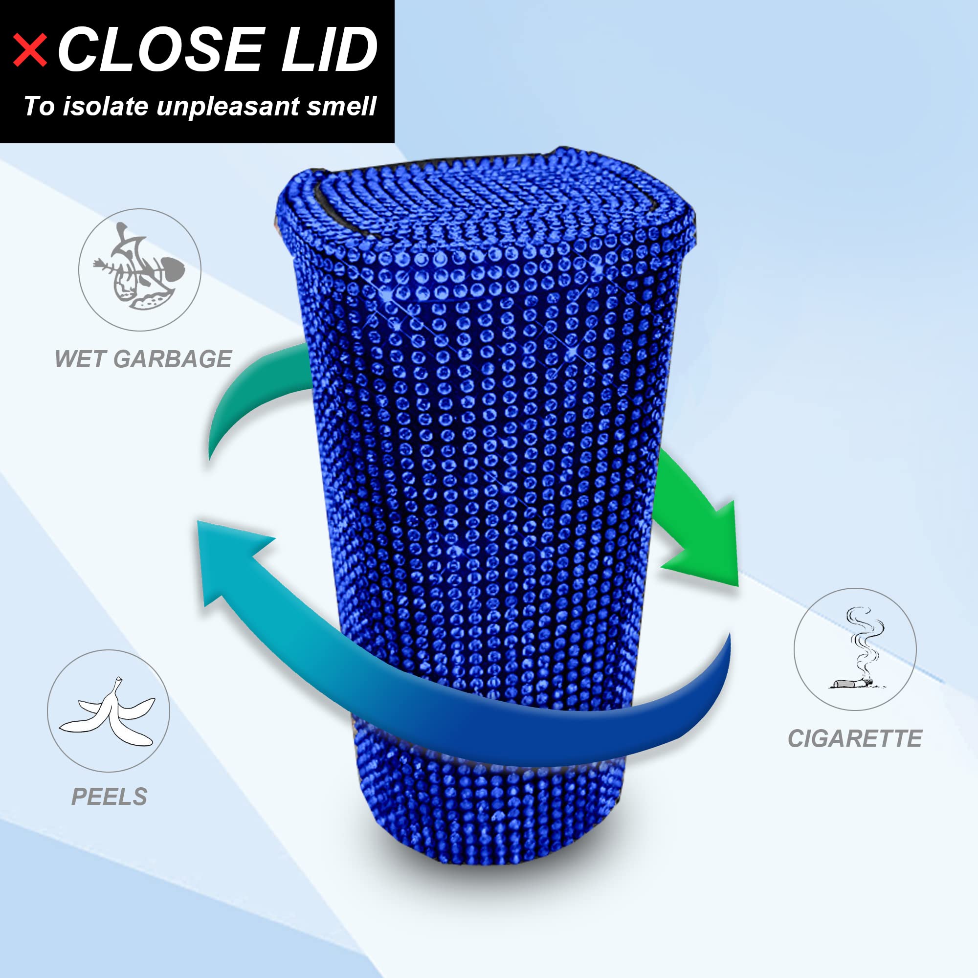 6-Piece Bling Car Trash Can Set - Blue Plastic Waste Bin with Lid for Vehicles, Cars & Trucks - 100% Satisfaction Guaranteed | Perfect for Road Trips, Commuting & Keeping Your Car Clean