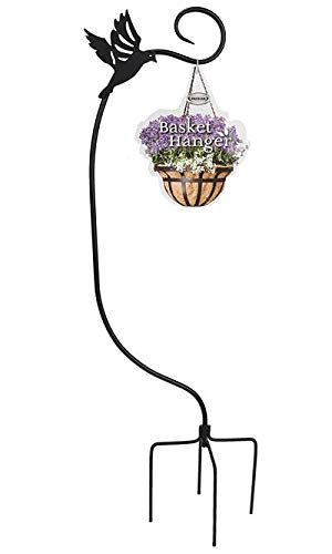 Panacea 88196 Black Staked Basket Hangers with Bird Decor - 4 Pack (4'H) - Outdoor Garden Decor for Patio, Yard & Porch