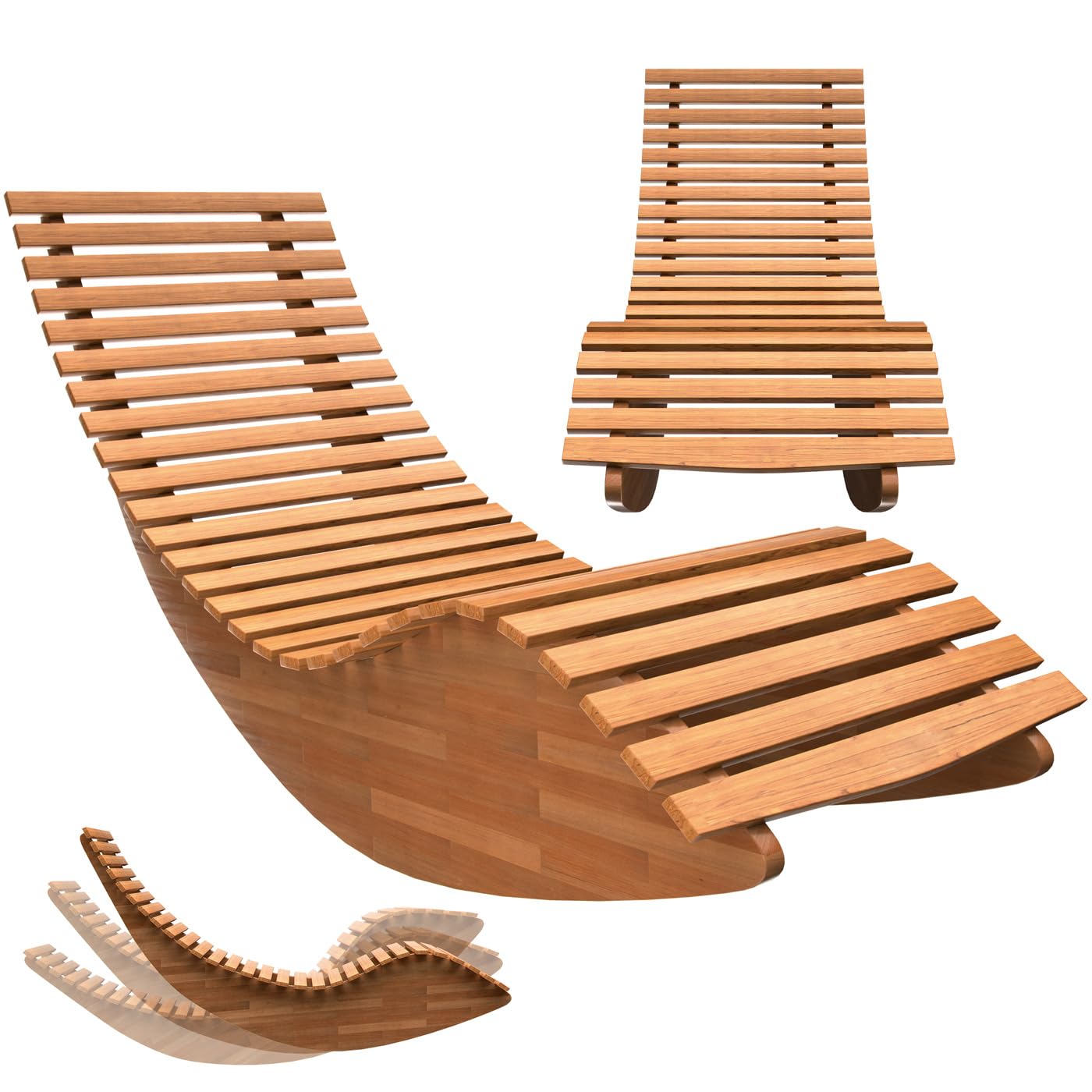 Premium Acacia Wood Chaise Lounge Chair - 330 lbs Weight Capacity Rocking Outdoor Patio Furniture for Poolside, Garden, and Sauna Relaxation