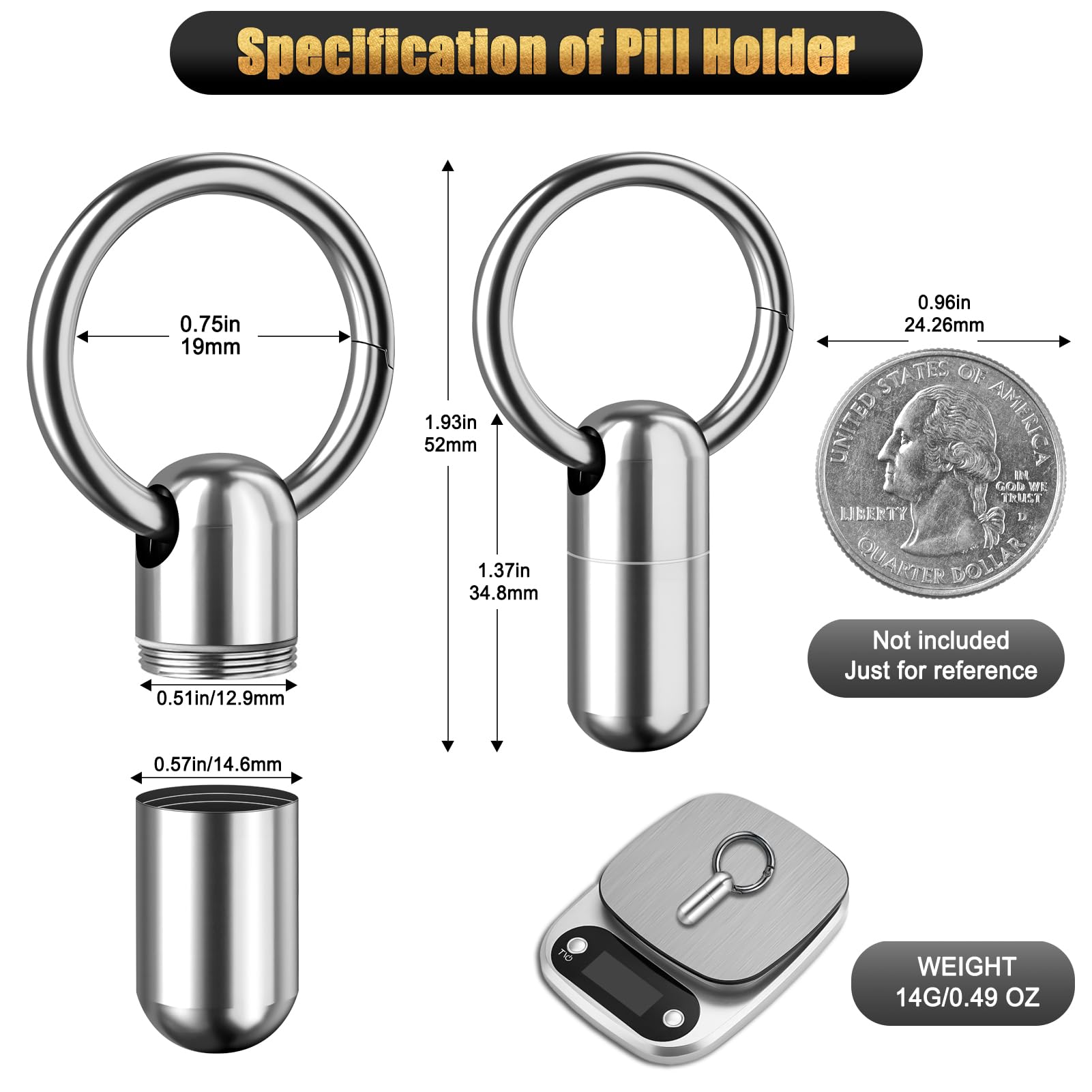 2-Be-Best Mini Titanium Alloy Pill Holder with Keychain - Waterproof Portable Pill Case for Travel, Outdoor & Daily Use - Compact Single Pill Box Container - Perfect Gift for Medication Storage on the Go