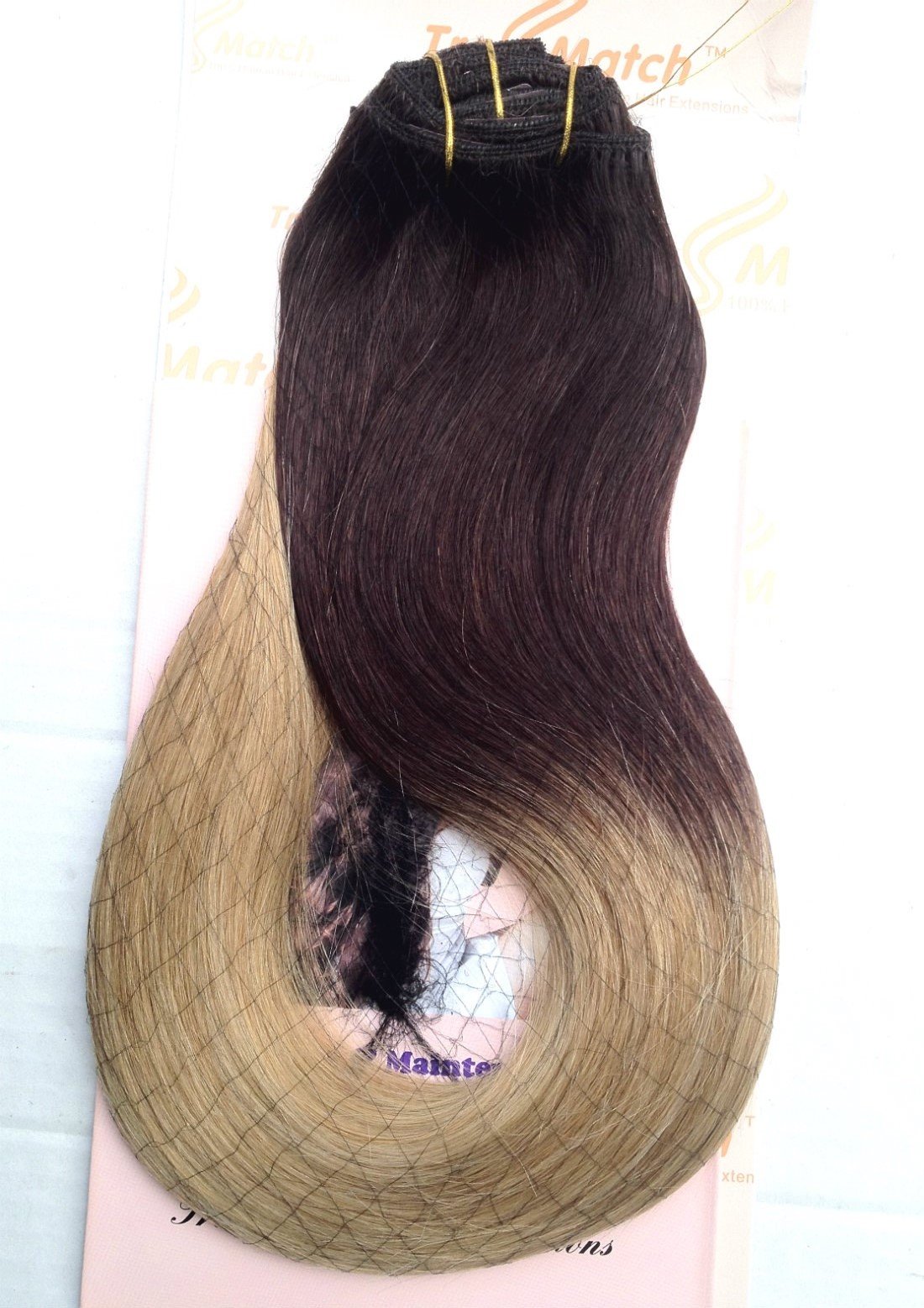 Tressmatch® 20-22 Inch Clip-in Human Hair Extensions - Ombre/Dip Dye Brunette to Blonde (5.6oz/160g) - Thick Remy Hair for Volume & Length - Perfect for Parties, Weddings & Daily Styling