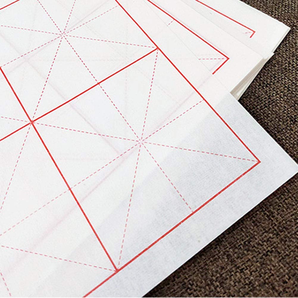 LSHY Handmade Grid Xuan Paper - Small Script Calligraphy Practice Paper (65x33cm, 100 Sheets) - Semi-Transparent Rice Paper for Chinese Brush Writing, Japanese Kanji & Kids Art - Perfect for Beginners, Classroom & Home Study
