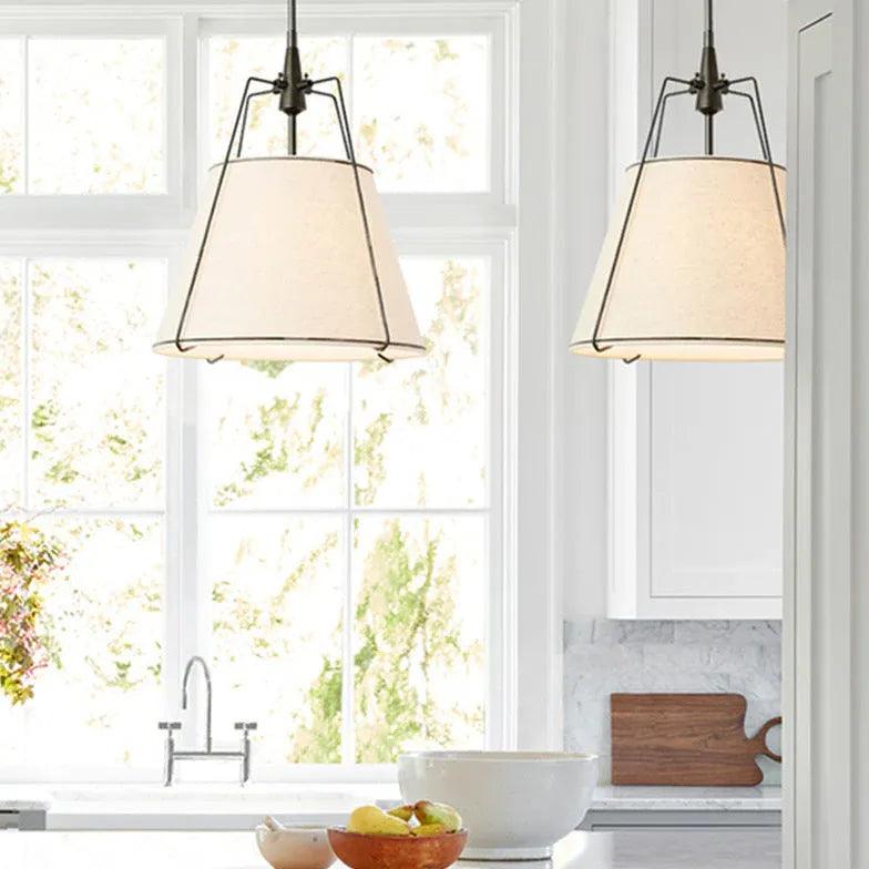 Modern White Fabric Shade Pendant Light - Elegant Ceiling Lighting for Living Room, Bedroom & Dining Area