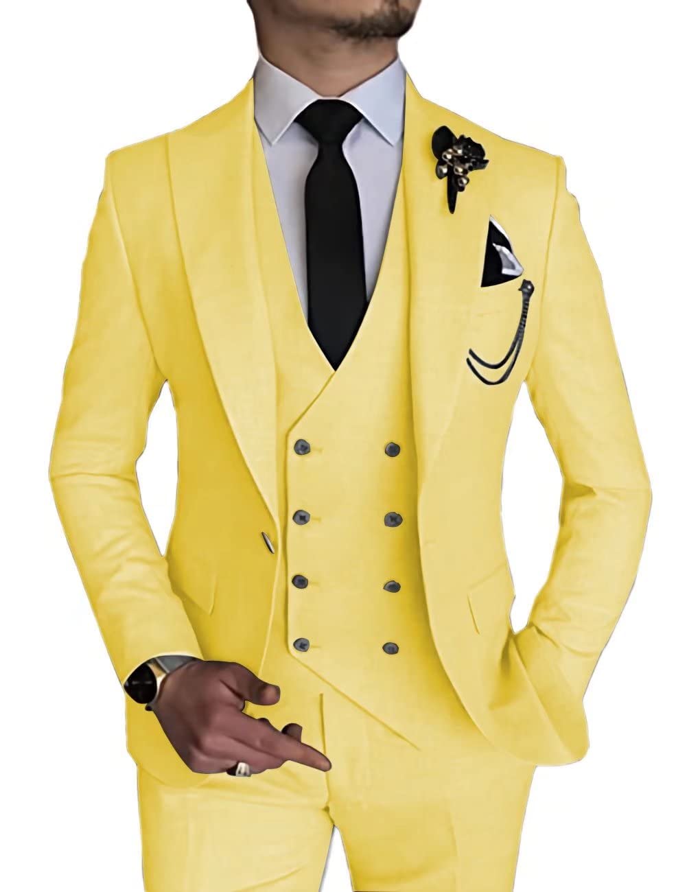 Men's Slim Fit 3 Piece Suit Set - One Button Blazer, Vest & Pants for Business, Wedding & Prom | Formal Attire for Office, Special Occasions & Evening Events