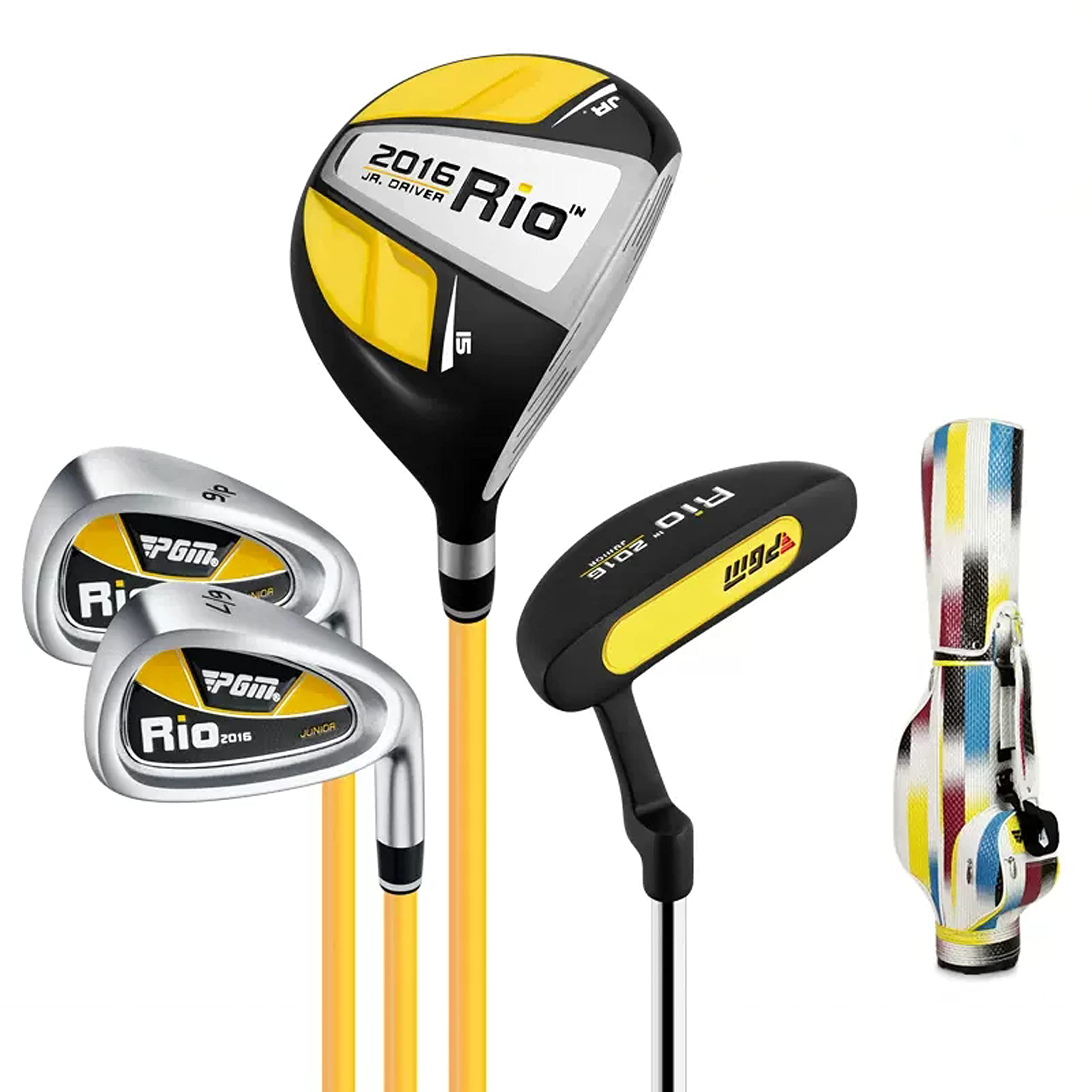 PGM Junior Golf Club Set for Kids - Right Handed Complete Set with 1 Wood, 2 Iron & Putter - Includes Stand Bag - Perfect for Boys & Girls Learning Golf - Ideal for Backyard Practice, Driving Range & Junior Tournaments
