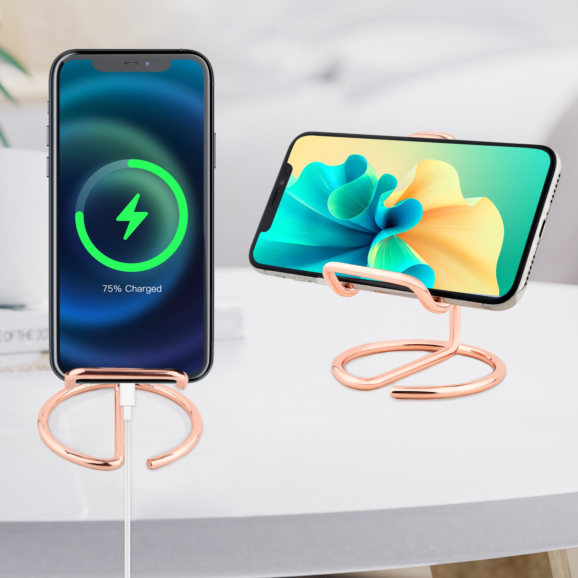 Rose Gold Metal Phone Stand for Desk - Universal Mobile Phone Holder Compatible with iPhone, iPad, Switch & All Smartphones - Perfect for Office, Home & Gaming (1 Pack)