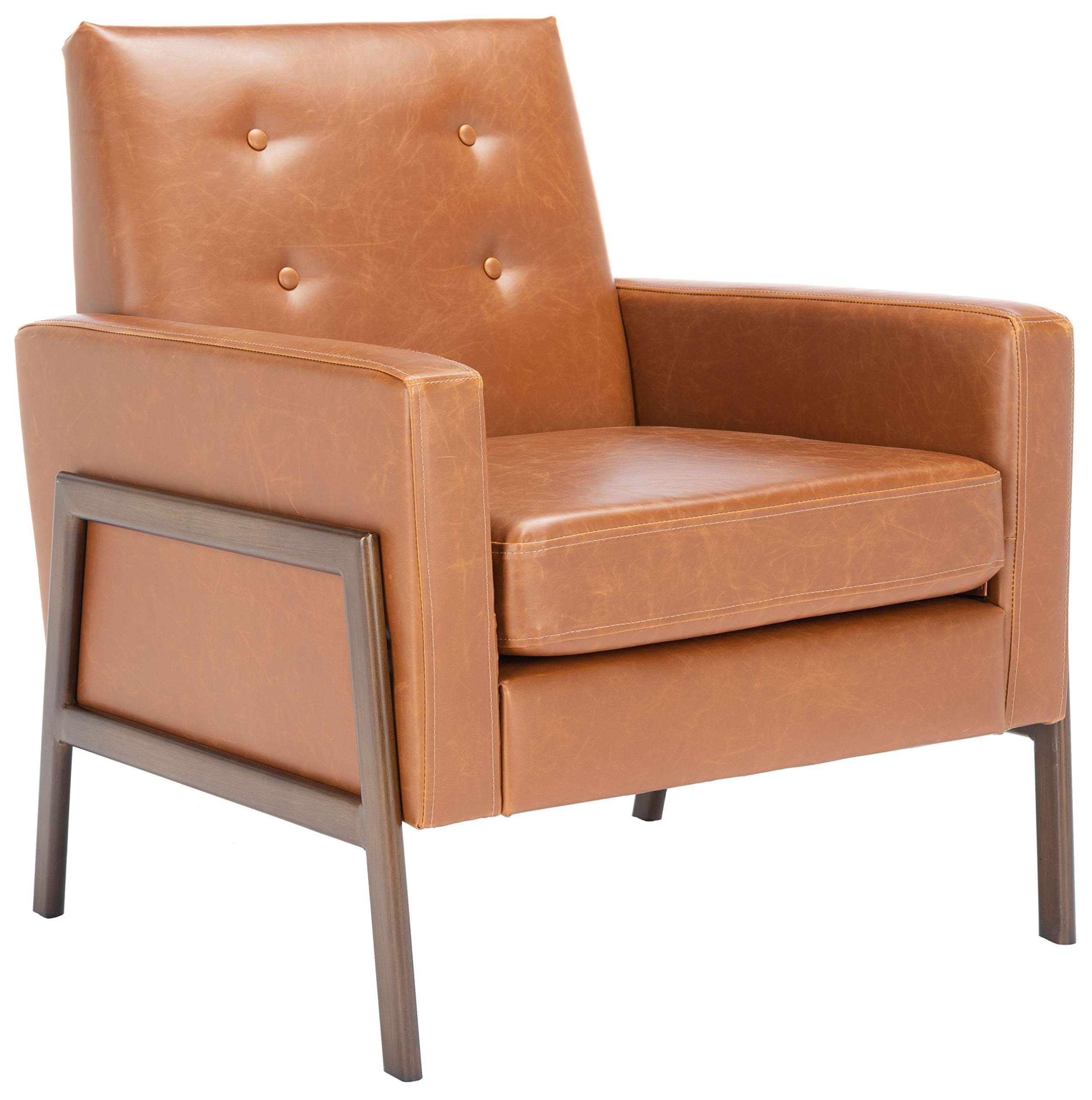 SAFAVIEH Roald Faux Leather Accent Club Chair ACH6209C - Light Brown/Antique Coffee - Modern Living Room Furniture for Home Office, Lounge & Reading Nook