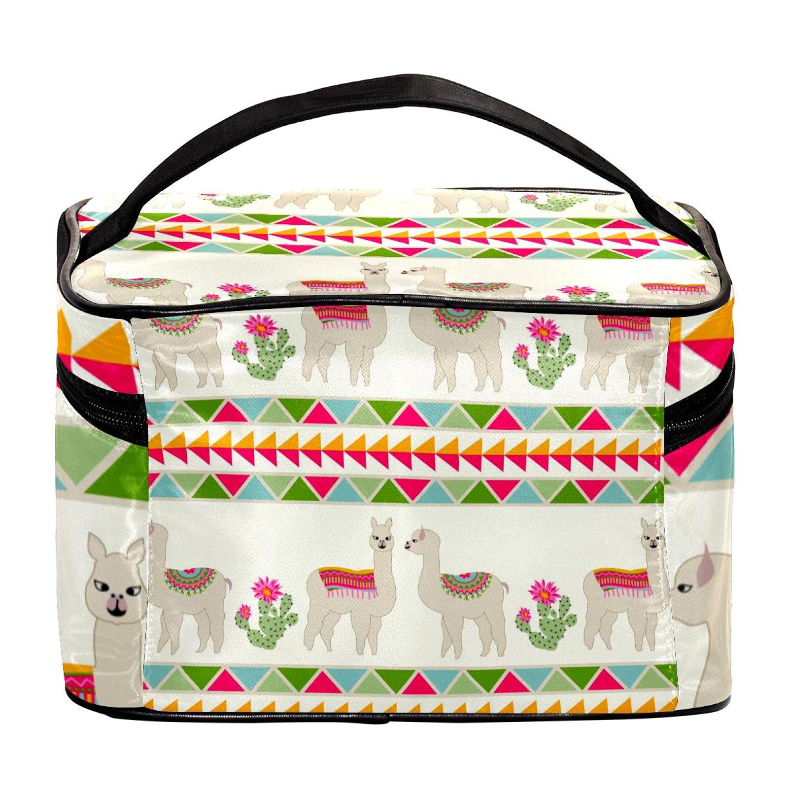 Tribal Llama Cactus Pattern Travel Makeup Bag - Large Waterproof Cosmetic Organizer with Zipper for Women & Girls | Perfect for Vacation, Gym, Beach & Daily Essentials Storage