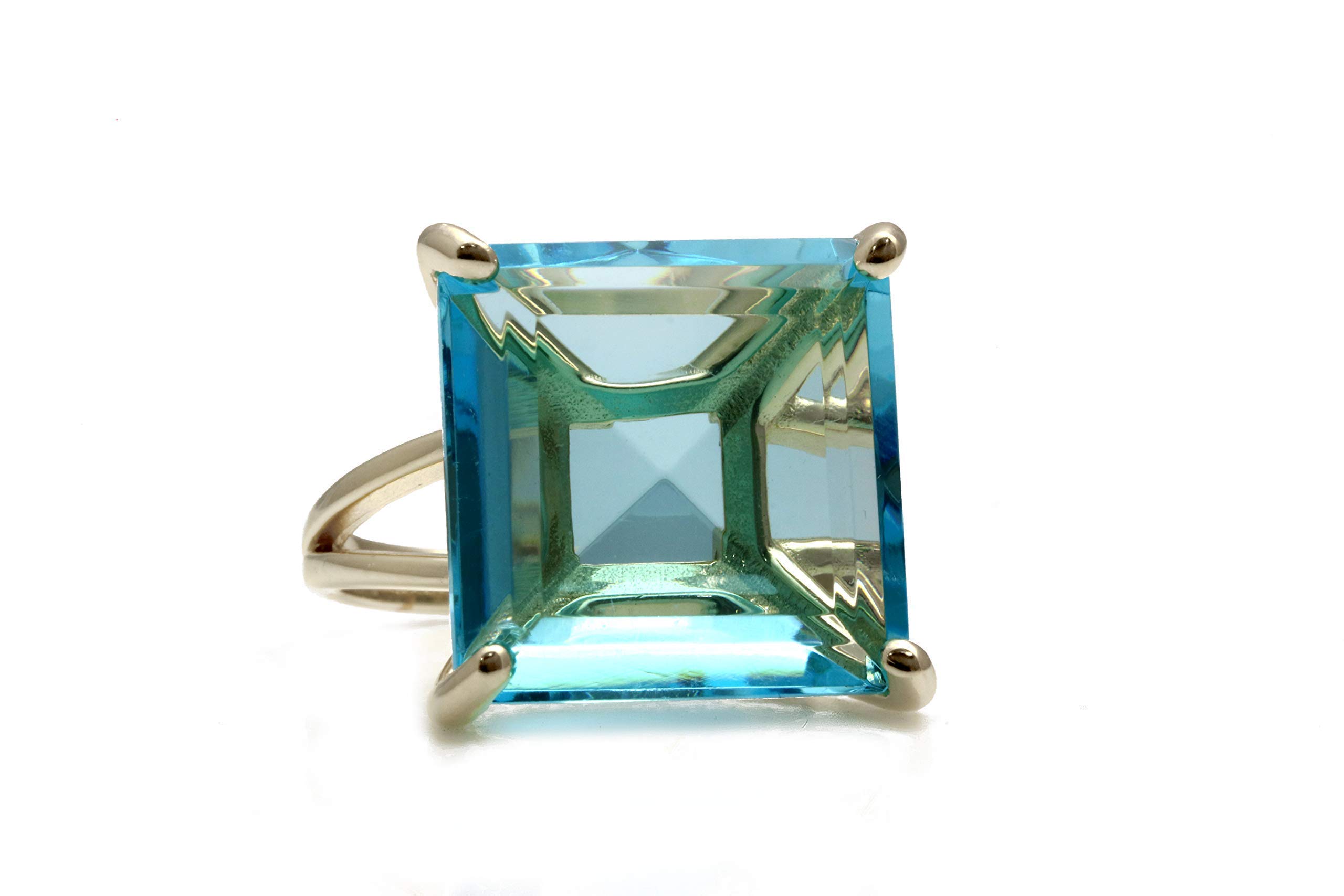 16x16MM Square Blue Topaz Sterling Silver Ring for Women - Handcrafted Statement Jewelry, Anniversary & Engagement Gift - Fashion Cocktail Ring with Jewelry Box (Choose Your Size) - Perfect for Date Nights, Parties & Special Occasions