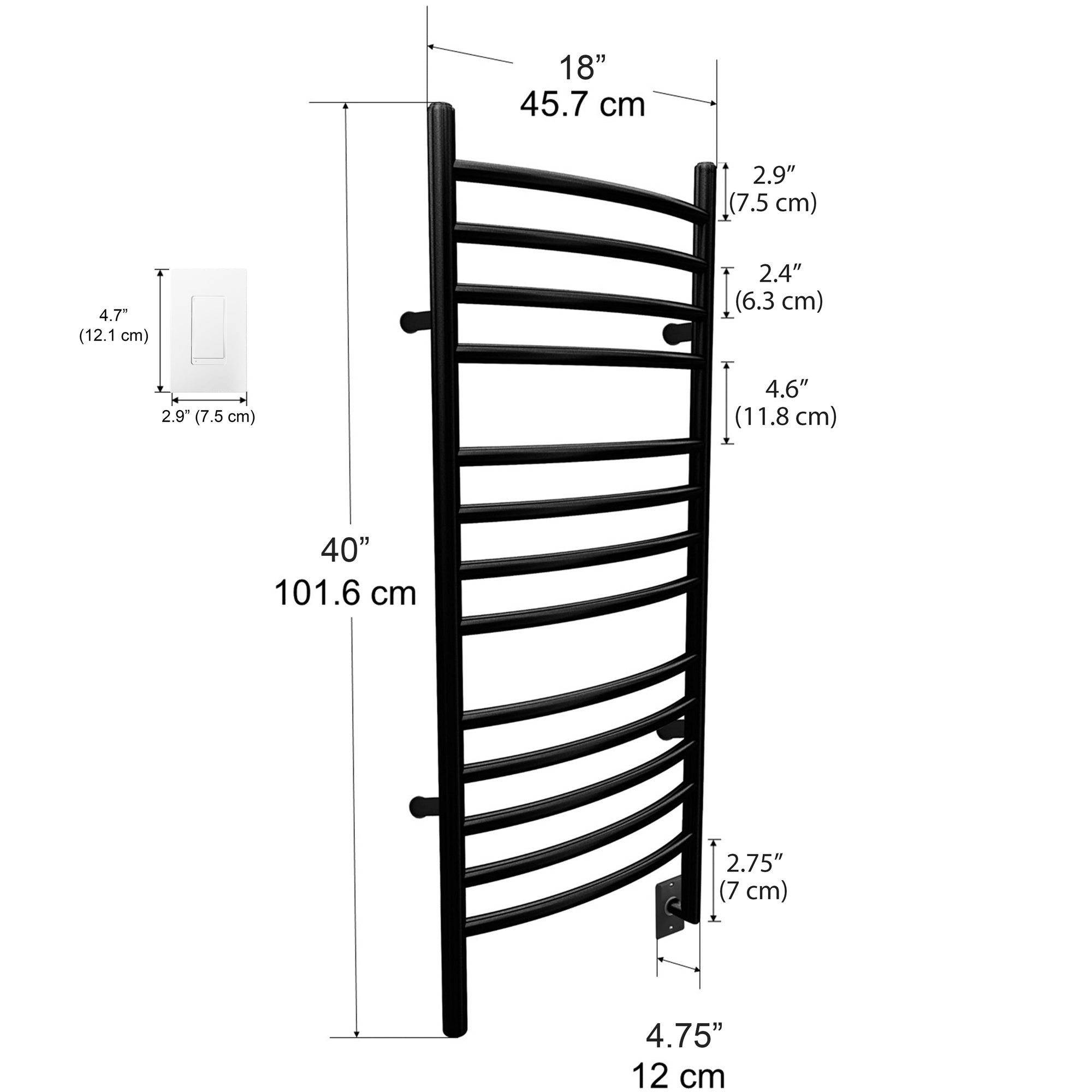 Ancona Svelte Rounded 13-Bar Hardwired Bathroom Towel Warmer Heater - Matte Black Finish with WiFi Timer & Smart Control - Perfect for Spa, Luxury Bathroom & Home Decor