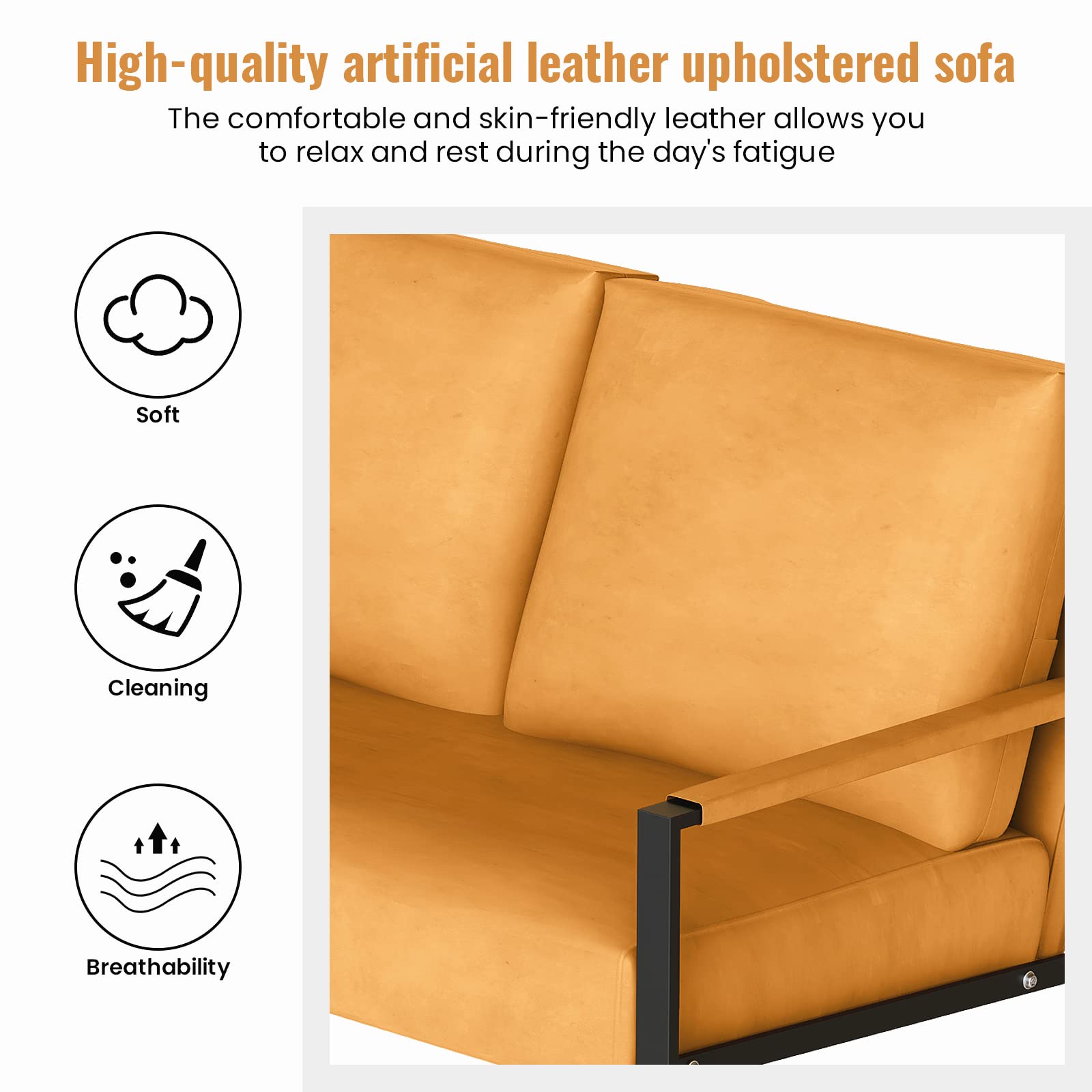 Recaceik 2-Piece Upholstered Accent Loveseat Set - Modern 2-Seater Armchair Sofa with Cushions & Anti-Scratch Foot Pads, Fabric Living Room Furniture for Small Spaces, Apartment, Dorm - Yellow