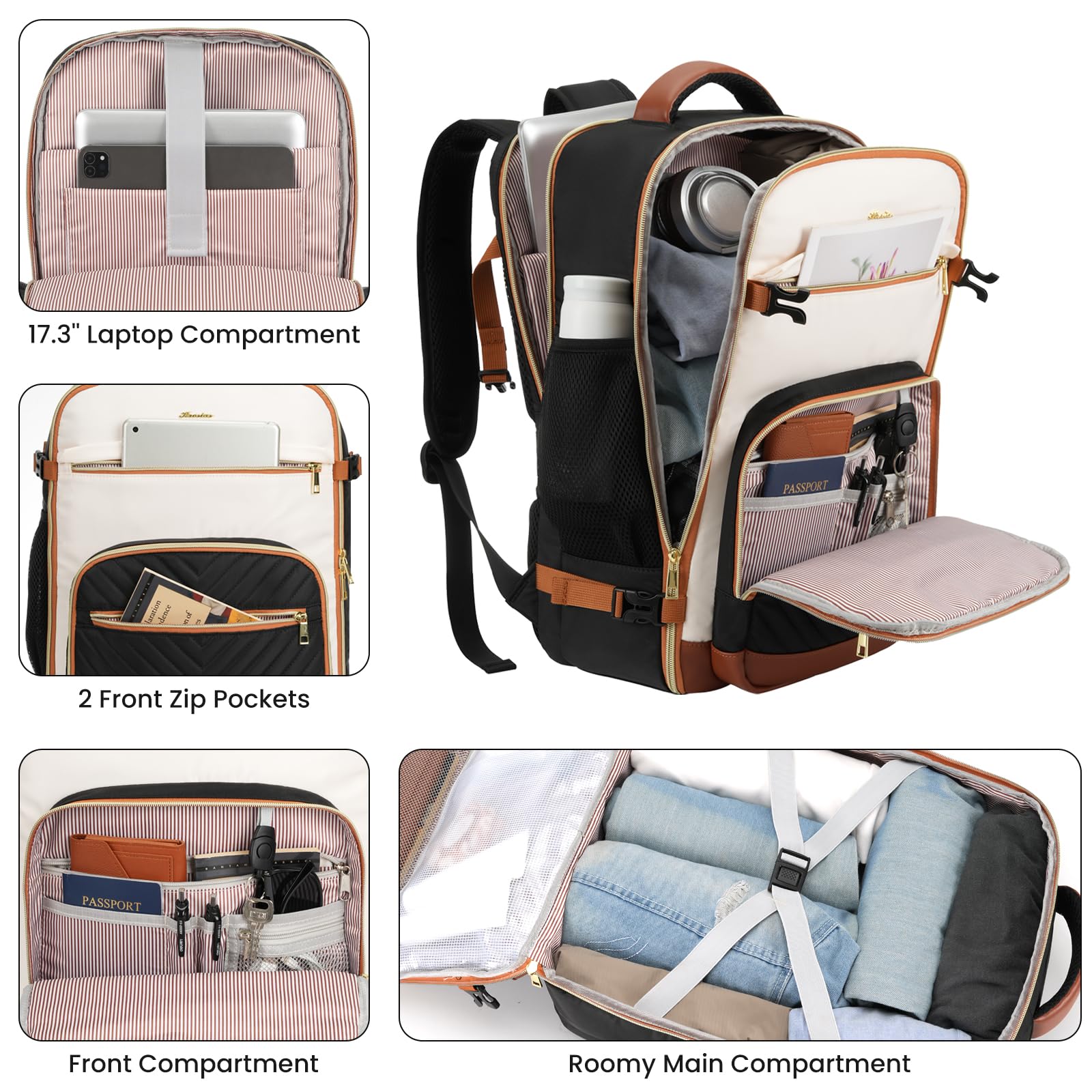 Women's 40L Travel Backpack - Airline Approved Carry On Backpack with Laptop Compartment (Fits 17 Inch), Waterproof Weekender Overnight Bag for Air Travel, Business Trips & Outdoor Adventures