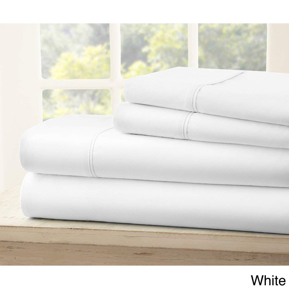 400-Thread-Count 100% Egyptian Cotton Queen Size Bed Sheet Set - 4 Piece White Luxury Sheets with Sateen Weave & Deep Pocket (Fits Up to 10