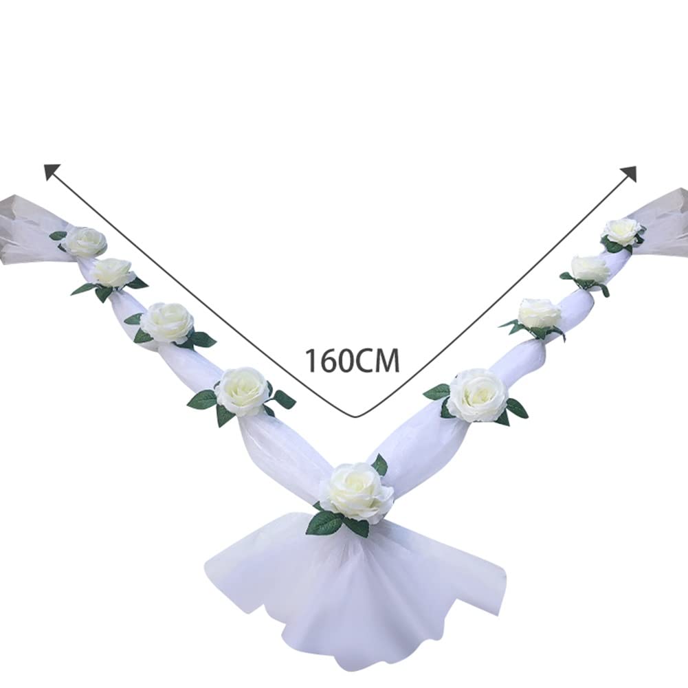 Artificial Wedding Car Flowers & Ribbon Bows - Elegant Bridal Car Door Handle Decorations for Wedding Ceremony, Photo Props, Party Events & Vehicle Accessories - Perfect for Wedding Day Decor & Bridal Party Celebrations