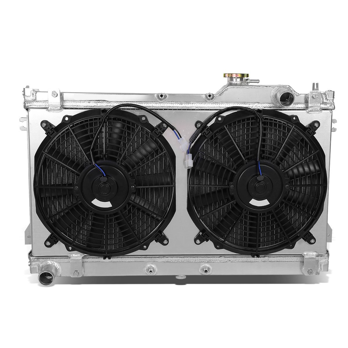 DNA Motoring RA+FS-MM90-2 Dual Core 2-Row Aluminum Radiator with 2x Fan Shroud - Compatible with 1990-1998 Mazda Miata MX-5 - High Performance Cooling Upgrade for Racing & Street Driving