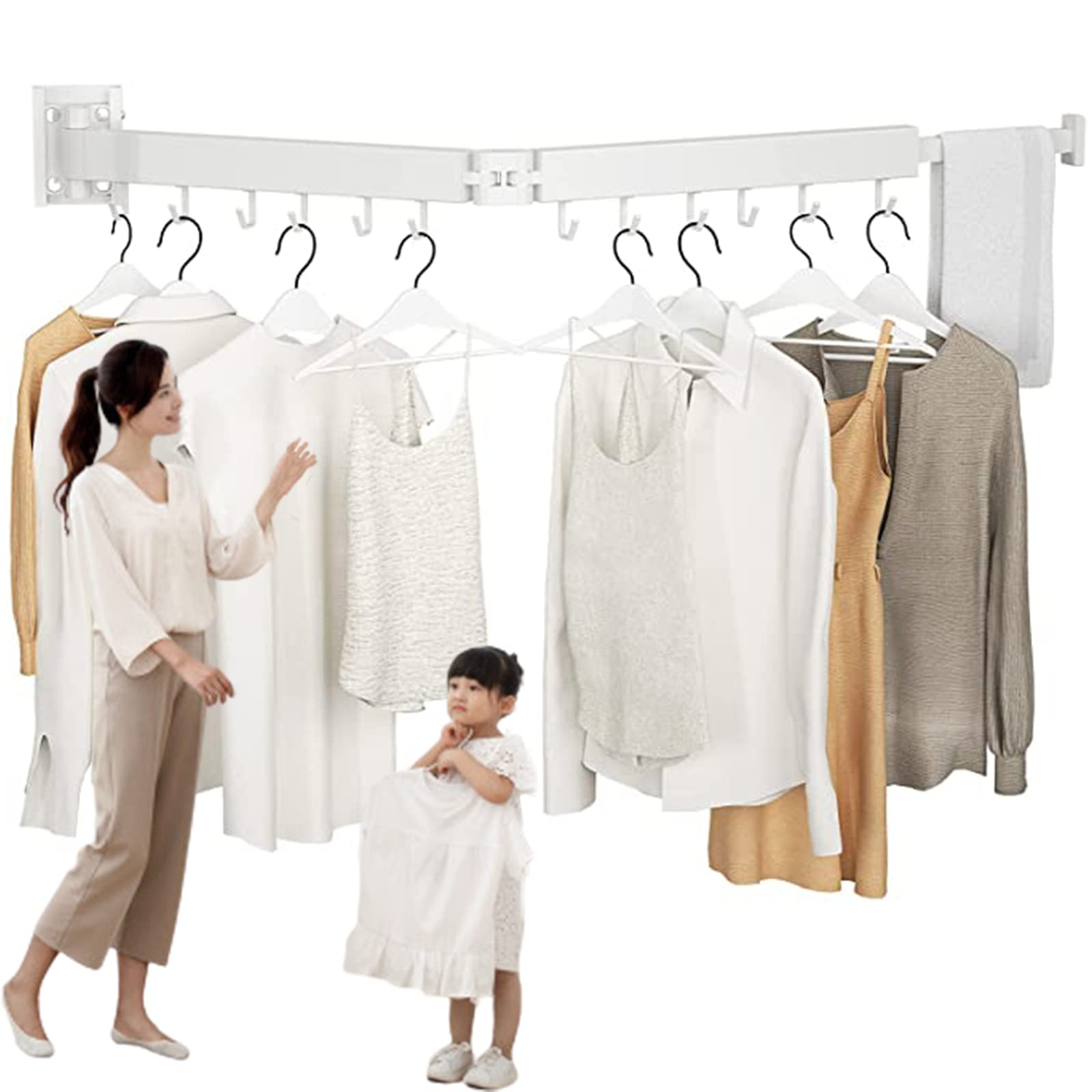 Wall Mounted Foldable Clothes Drying Rack - Adjustable Space Saving Laundry Hanger for Bathroom, Balcony & Small Apartments | White Double Fold Design | Perfect for Drying Clothes, Towels & Delicates in Compact Spaces