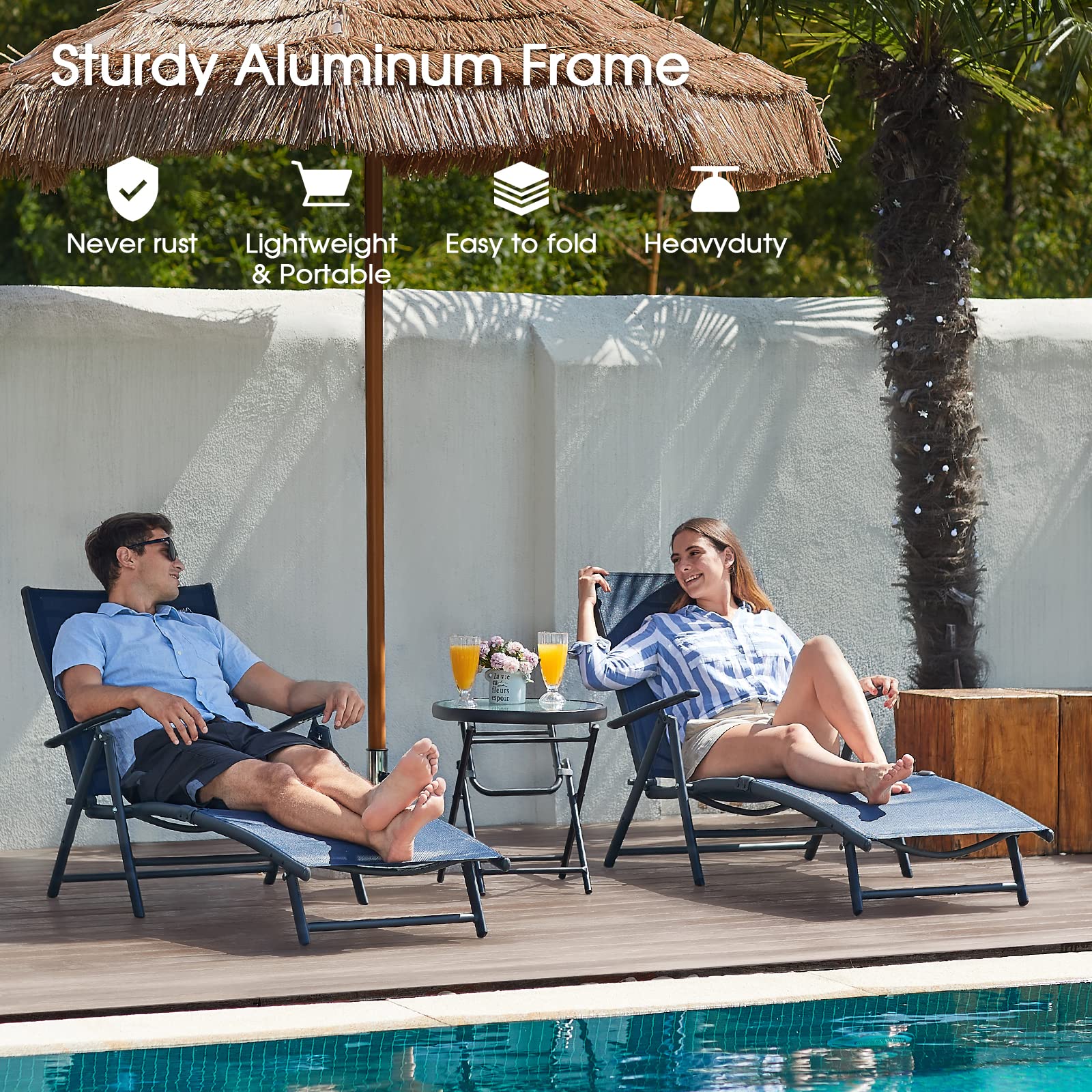 Natural Expressions Outdoor Chaise Lounge Chair - Adjustable Aluminum Patio Lounger for Pool, Beach & Backyard - 300 lb Capacity Folding Recliner - Perfect for Sunbathing, Relaxing by the Pool & Outdoor Lounging