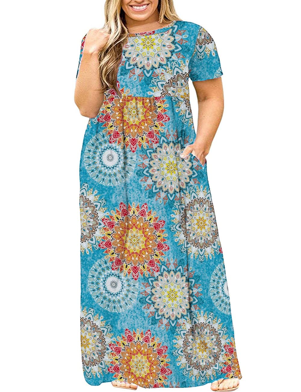 Kancystore Women's Plus Size Short Sleeve Maxi Dress with Pockets - Loose Casual Summer Dress for Beach, Vacation & Everyday Wear