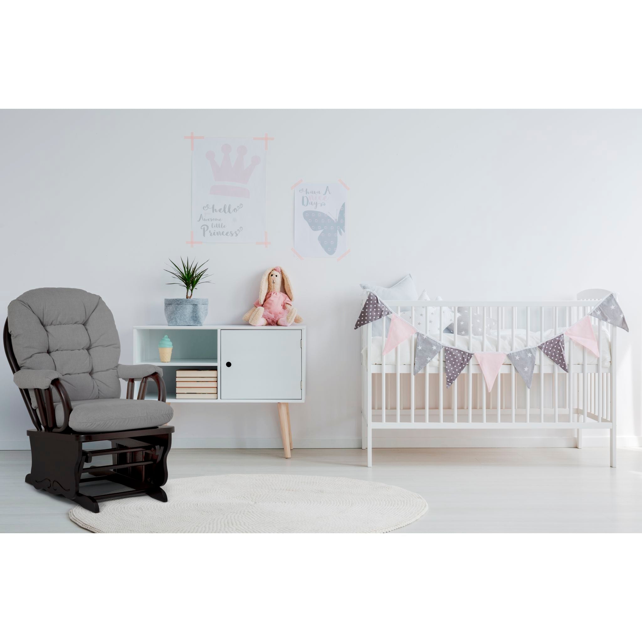 Bedazzle Glider Chair - Soft Grey Rocking Recliner for Nursery, Living Room & Relaxation | Comfortable Modern Rocking Chair with Smooth Gliding Motion