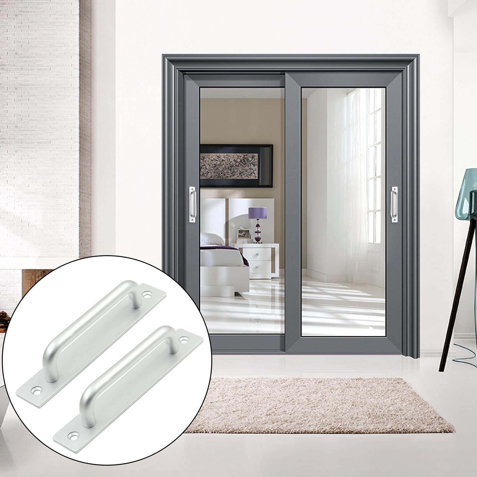2 Pack 5.9 Inch Sliding Barn Door Handles - Heavy Duty Aluminum Alloy Door Pull Handles for Barn Doors, Gates, Cabinets, Closets, Drawers & Garage Sheds - Silver Finish | Rust-Resistant & Easy Installation for Home, Office & Farm Use
