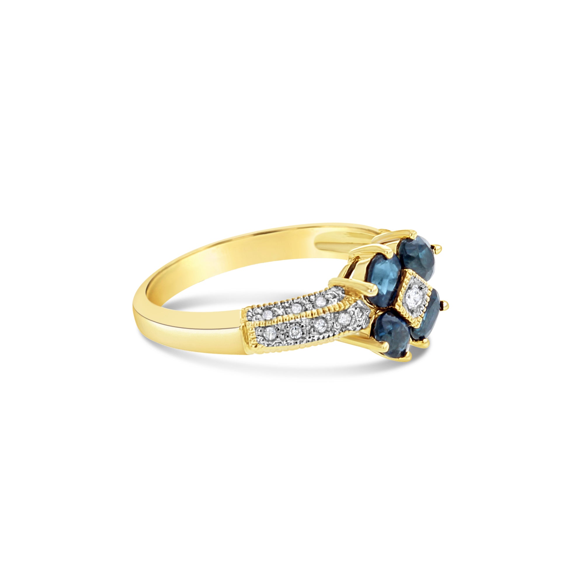 Diamond & Sapphire Flower Ring .85cttw 14K Yellow Gold - Elegant Floral Jewelry for Women, Perfect for Weddings, Anniversaries & Special Occasions