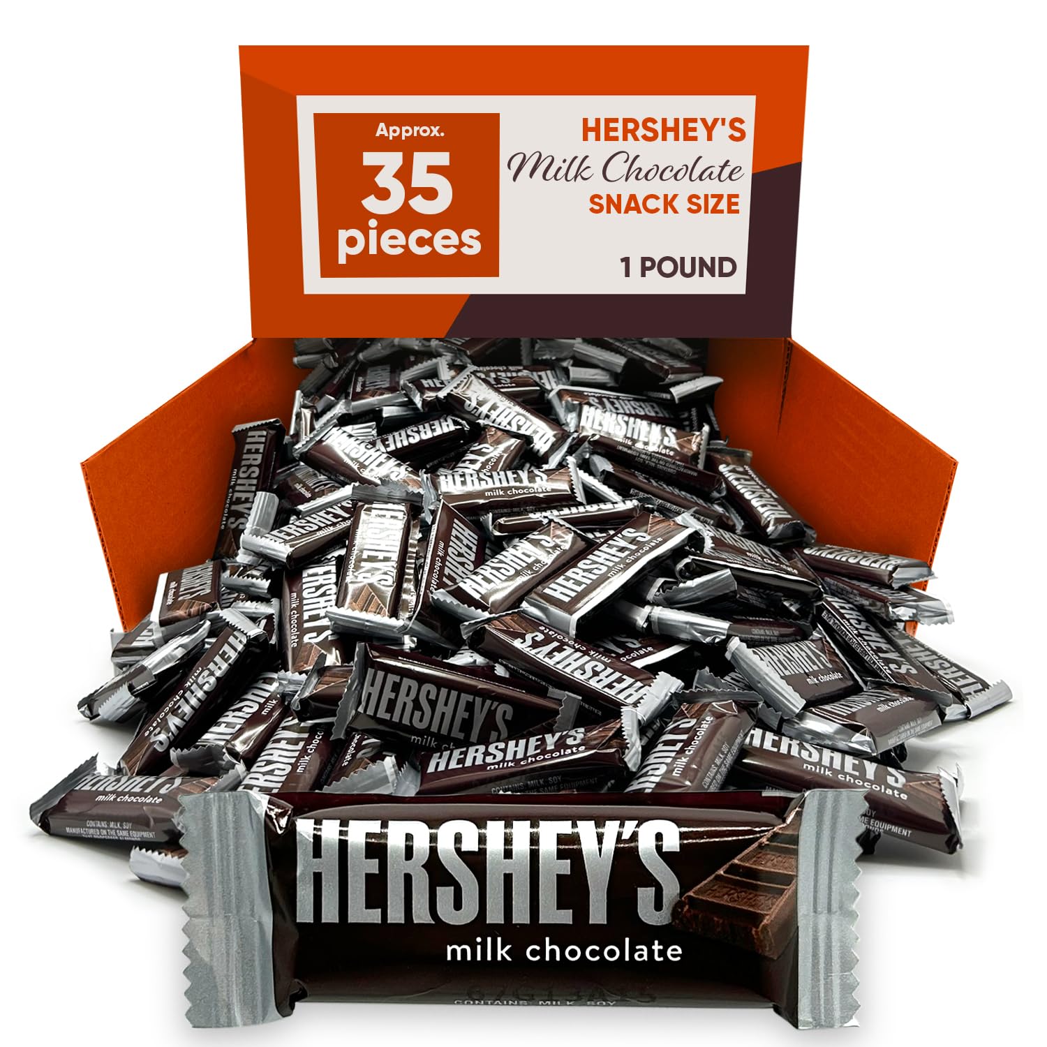 Hershey's Milk Chocolate Snack Size 1 Pound (Approx 35 Pieces) - Individually Wrapped Bulk Candy Bars for Office, Parties & Celebrations - Perfect Chocolate Snacks for Adults & Kids - Great for Halloween, Christmas Gifts & School Events