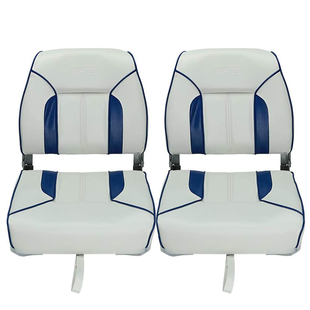 **MSC Fishing Folding Boat Seats - Portable & Comfortable, Pair Pack (S103 White/Blue) - Perfect for Kayak, Canoe & Small Boats**