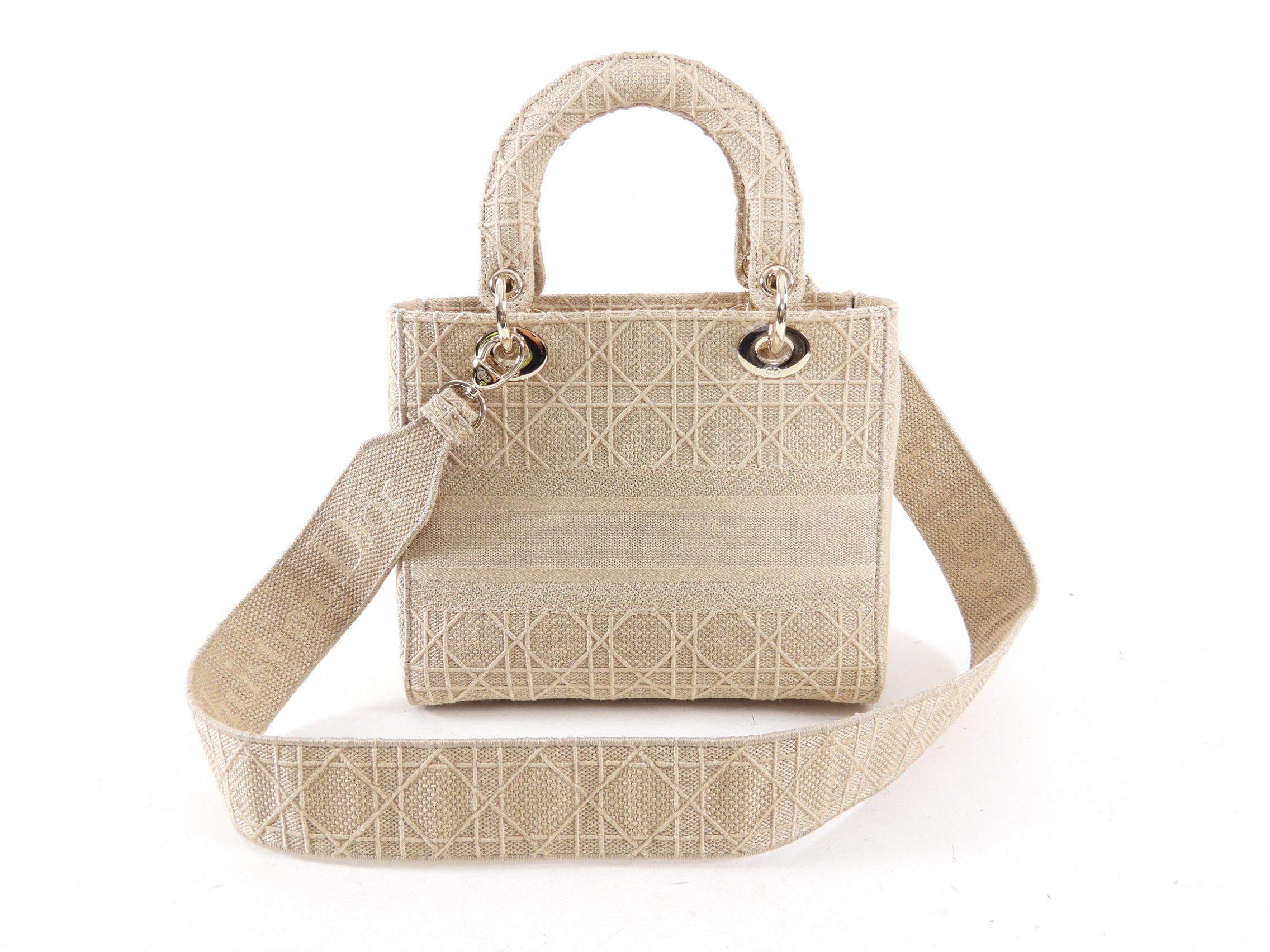 Christian Dior Lady D Lite Medium Beige Canvas Embroidered Shoulder Bag - Luxury Designer Handbag for Women, Perfect for Work, Travel & Special Occasions