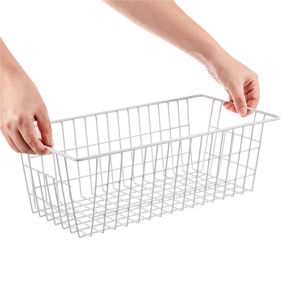 SANNO Metal Storage Baskets - Freezer & Pantry Organizer for Kitchen, Cabinet, Bathroom - White
