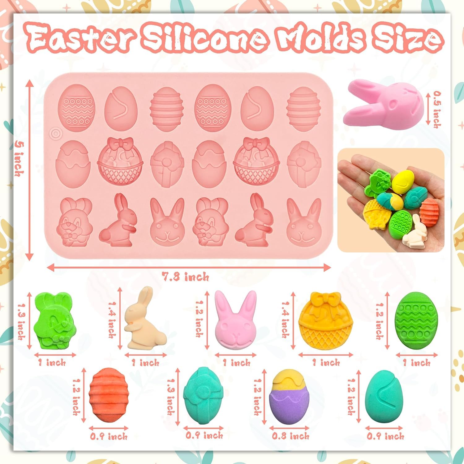 Easter Silicone Candy Molds - 18 Cavity Chocolate Molds for DIY Candy, Jelly, Wax Melts - Bunny, Egg & Basket Shapes - Perfect for Holiday Baking, Cupcake Decor & Kids Gift Making (9 Unique Designs)