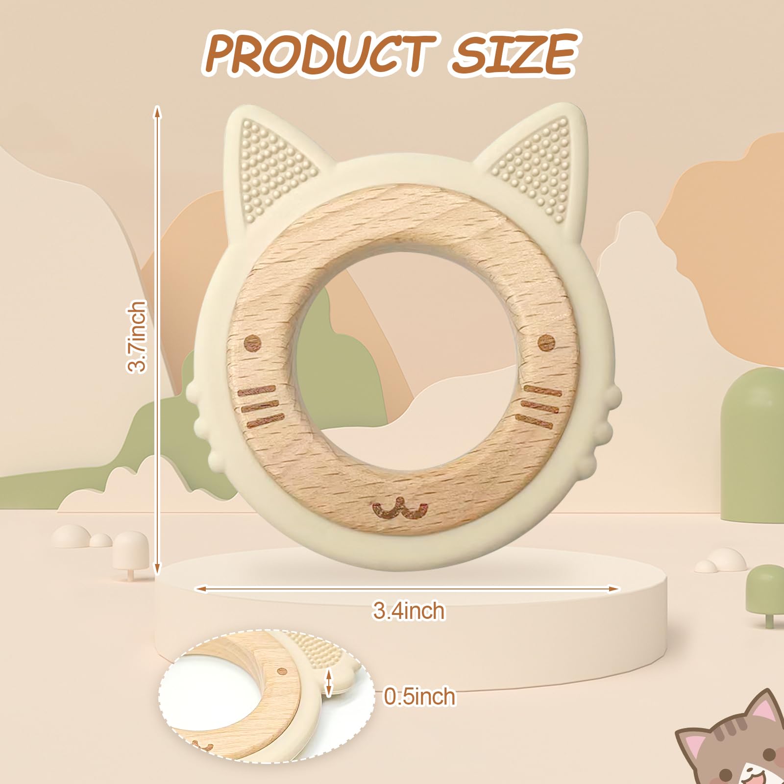 Natural Wooden Bear Silicone Teether - BPA-Free Baby Teething Toy & Grab Toy for Infants, Sustainable Wooden Gift for Newborns & Toddlers - Perfect for Soothing Sore Gums & Early Sensory Play