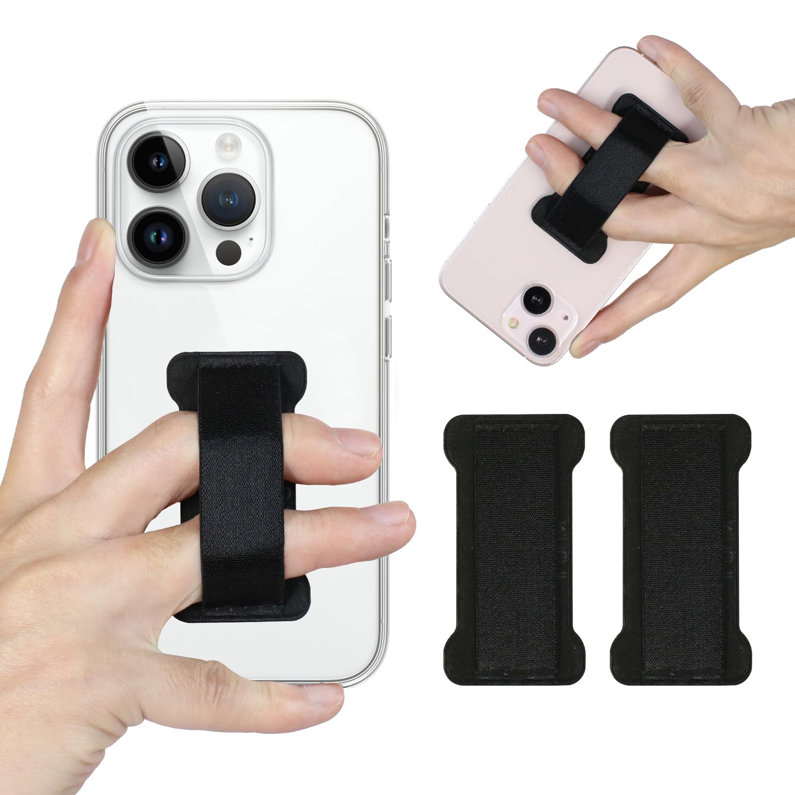 Ultra Thin Anti-Slip Finger Strap Phone Holder - Universal Cell Phone Grip Band for iPhone, Samsung & Smartphones (2 Pack, Black) - Perfect for Running, Gym Workouts & Daily Commute