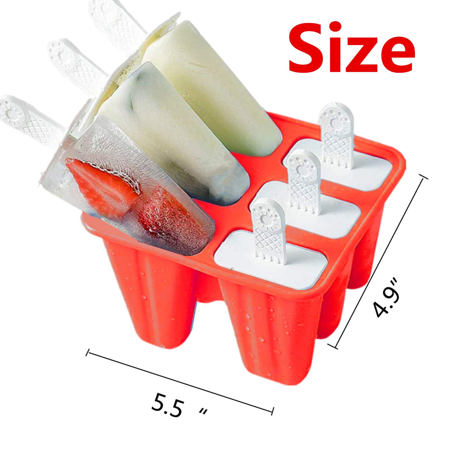6-Piece Silicone Popsicle Molds Set - Reusable, Easy Release Ice Pop Maker for Homemade Treats (Red) - Perfect for Summer Snacks, Kids Parties & Healthy Frozen Desserts