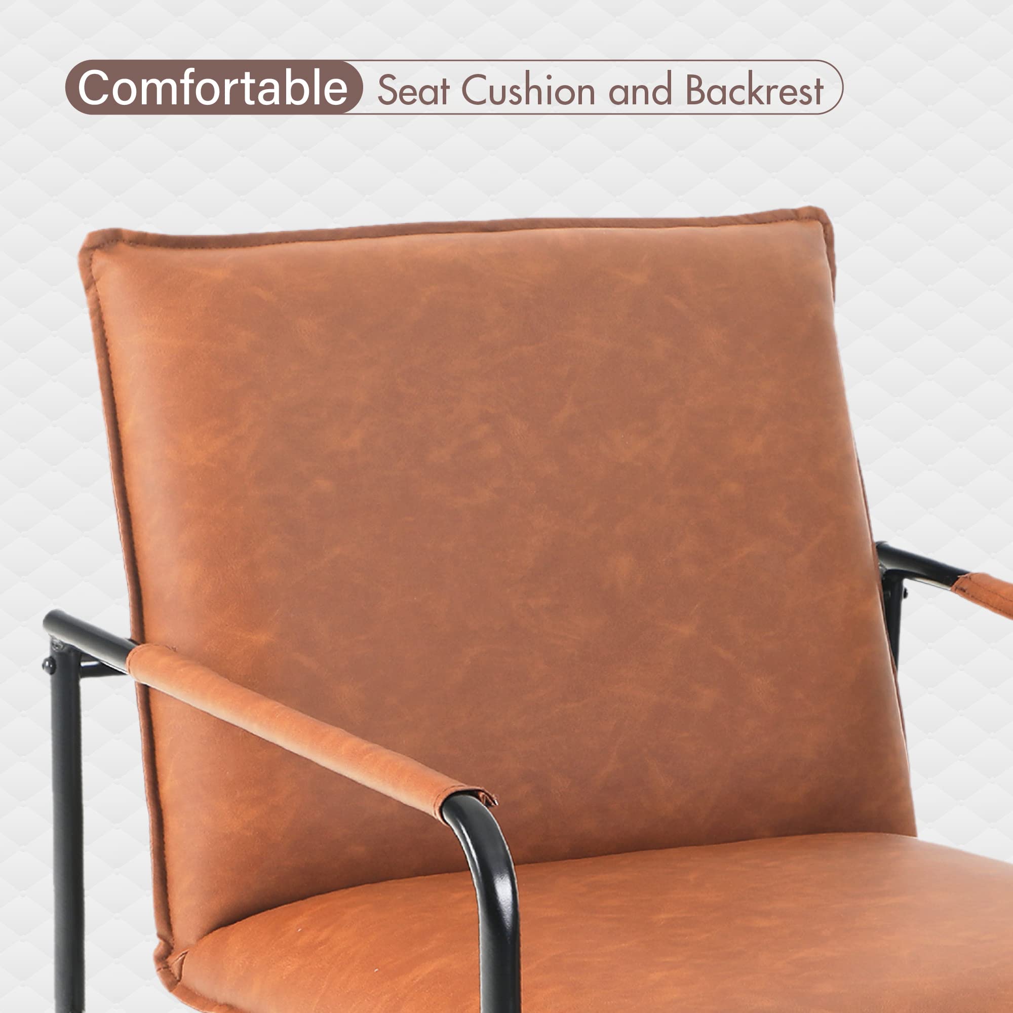 MAISON ARTS Mid Century Modern Faux Leather Accent Lounge Chair - Retro Steel Frame Armchair for Living Room, Bedroom & Office - 350LBS Weight Capacity - Pale Brown - Perfect for Small Spaces, Reading Nooks & Cozy Home Decor