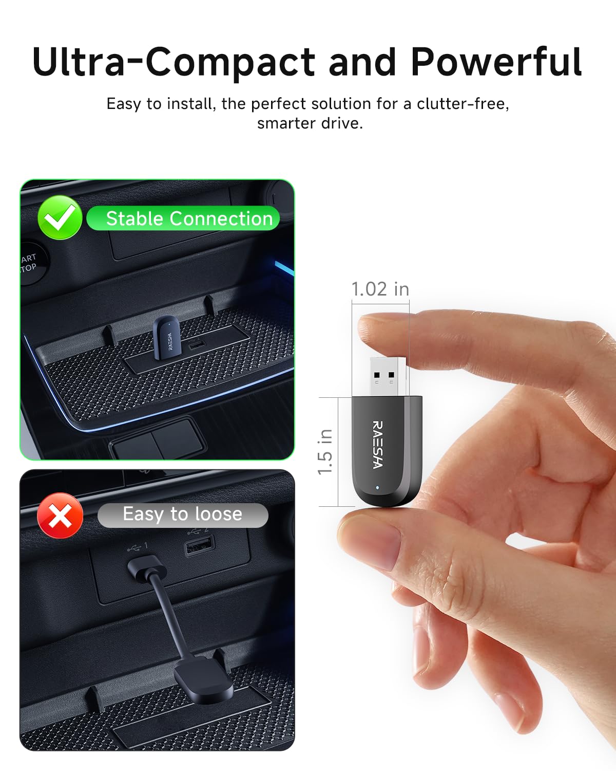 2-in-1 Wireless CarPlay & Android Auto Adapter - Mini Bluetooth Dongle for iPhone & Android - Fast Connection, Easy Installation - Perfect for Tesla, Toyota, Honda & More - Upgrade Your Driving Experience