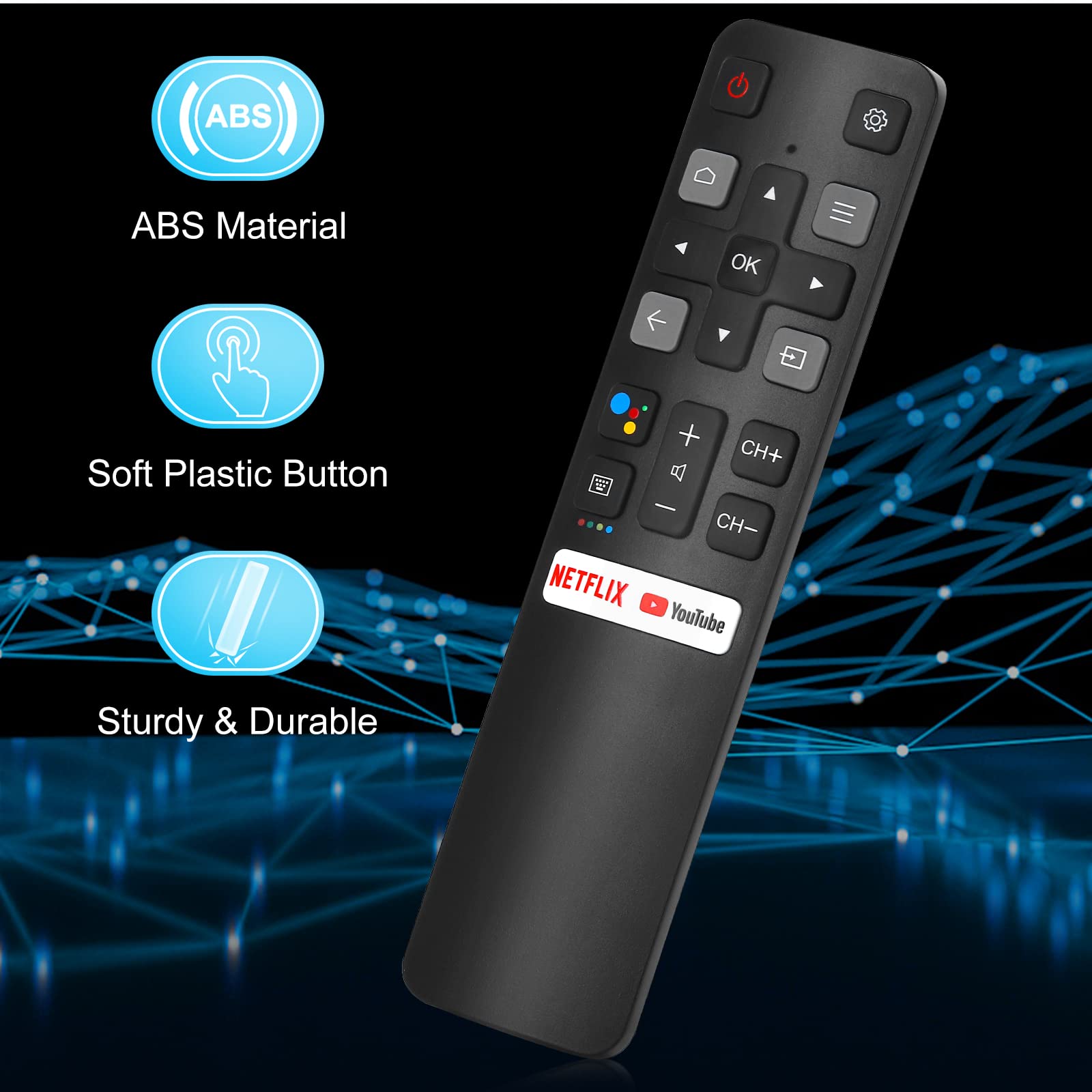 TCL Android TV Voice Remote Replacement RC802V - Compatible with 49S6S680FS & All TCL 4K UHD Smart TVs | Perfect for Streaming, Gaming & Smart Home Control