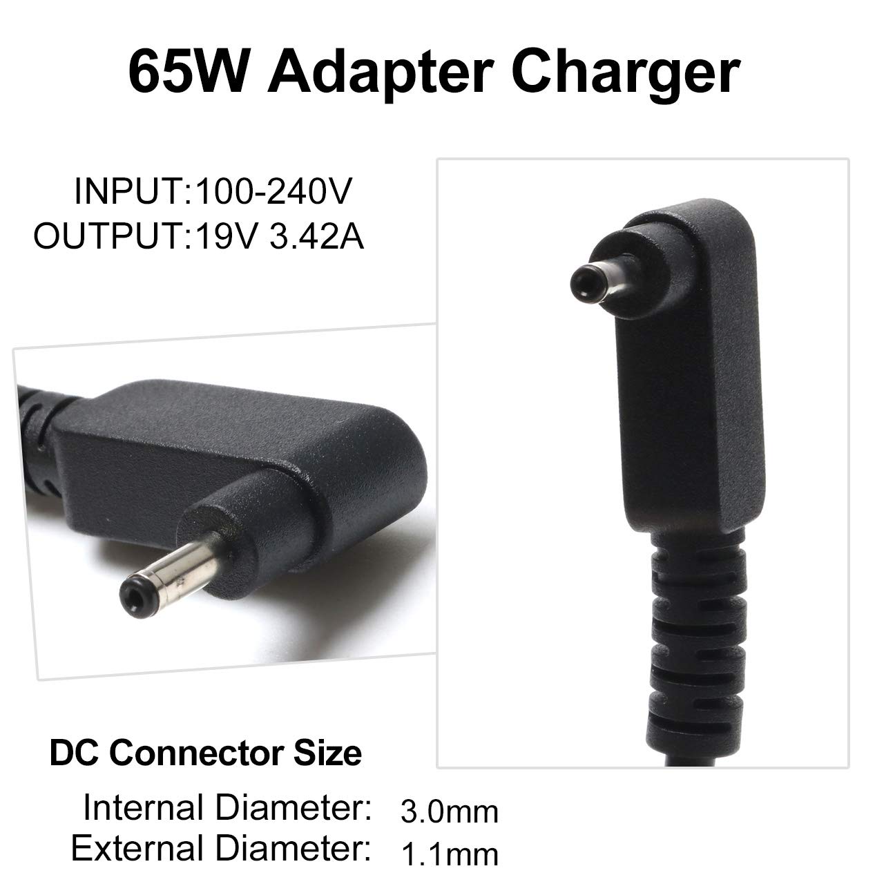 65W AC Adapter Charger for Acer Chromebook 15/14/13/11 R11 N15Q8/N15Q9/N15Q10 CB3/CB5 C720/C720p C738T/C731/C740 & Aspire 3/5 Swift Spin 1/3/5 - Replacement Laptop Power Supply with Cord - Perfect for Home, Office & Travel Use