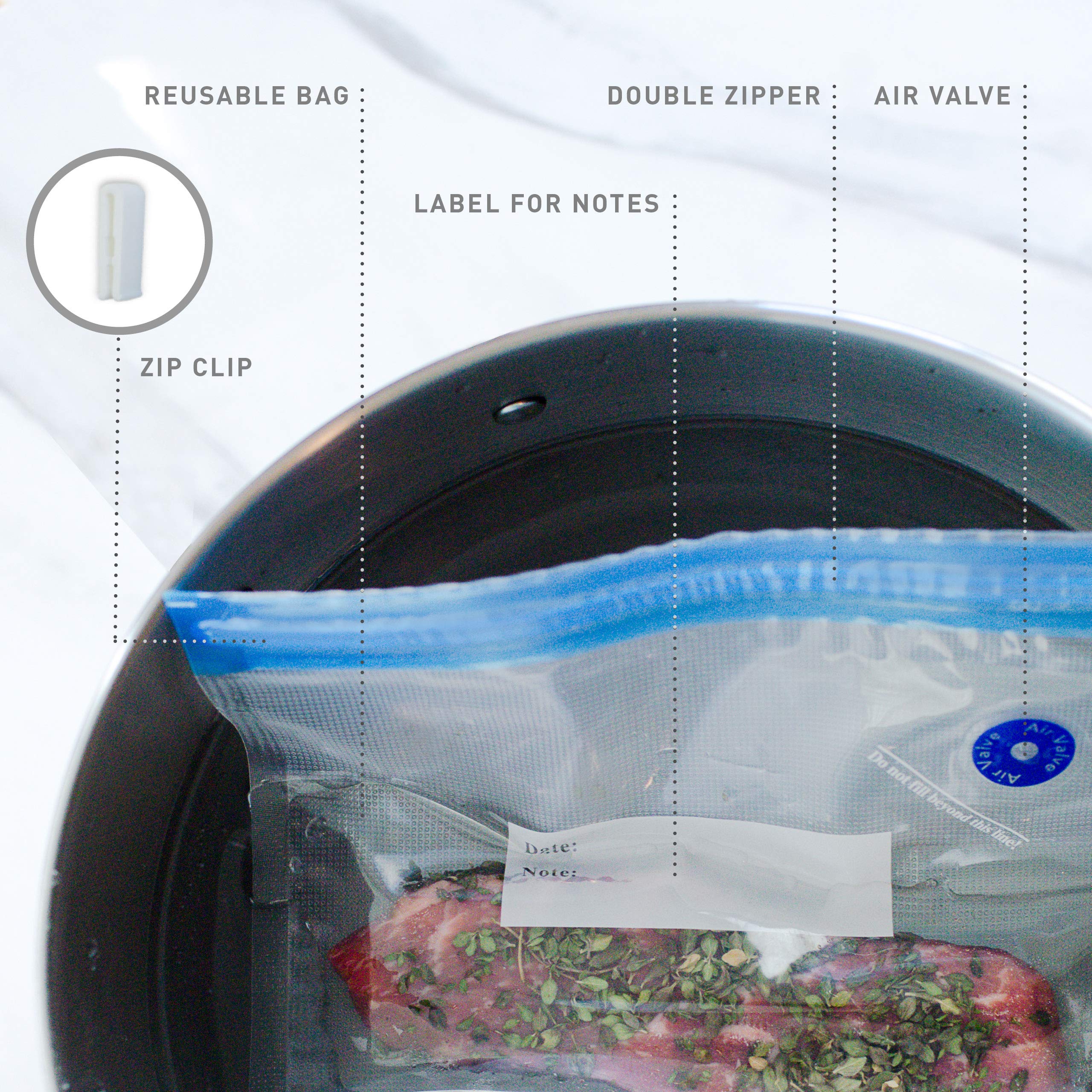 Premium Sous Vide Bags Kit - 52 Pieces Vacuum Sealer Bags with Hand Pump & Clips for Joule, Anova & All Sous Vide Cookers - 3 Sizes for Food Storage & Meal Prep - Perfect for Home Cooking, Restaurant Use & Sous Vide Enthusiasts
