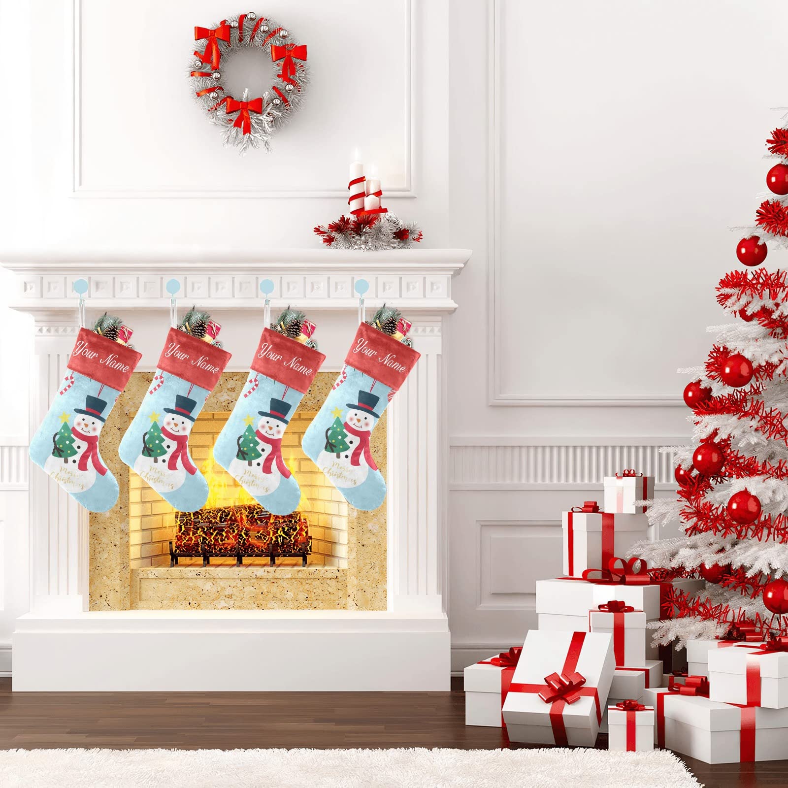 Personalized Snowman Christmas Stockings for Pets - Custom Name Dog Xmas Socks Gift (17.52 x 7.87 Inch) - Perfect for Holiday Decor & Pet Christmas Presents