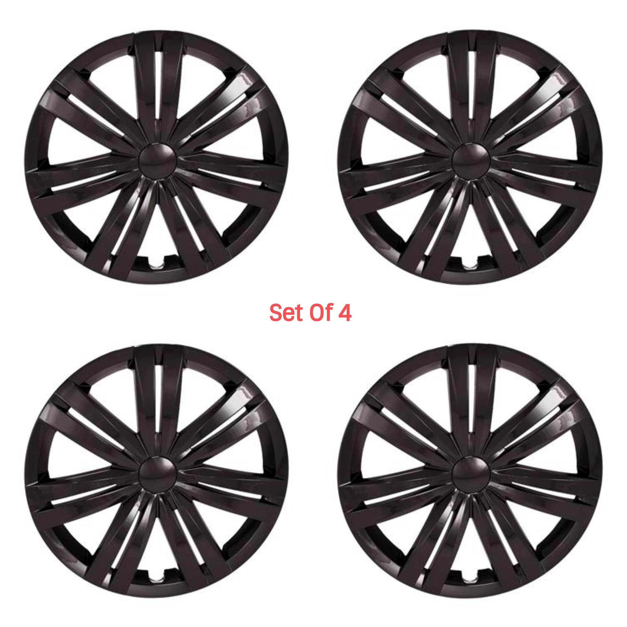 16 Inch Gloss Black ABS Plastic Wheel Covers Hubcaps - Fits 2015-2017 Volkswagen Jetta, 7 Double Spoke Design, Set of 4 - Perfect for Steel Wheels Replacement & Car Aesthetics Upgrade