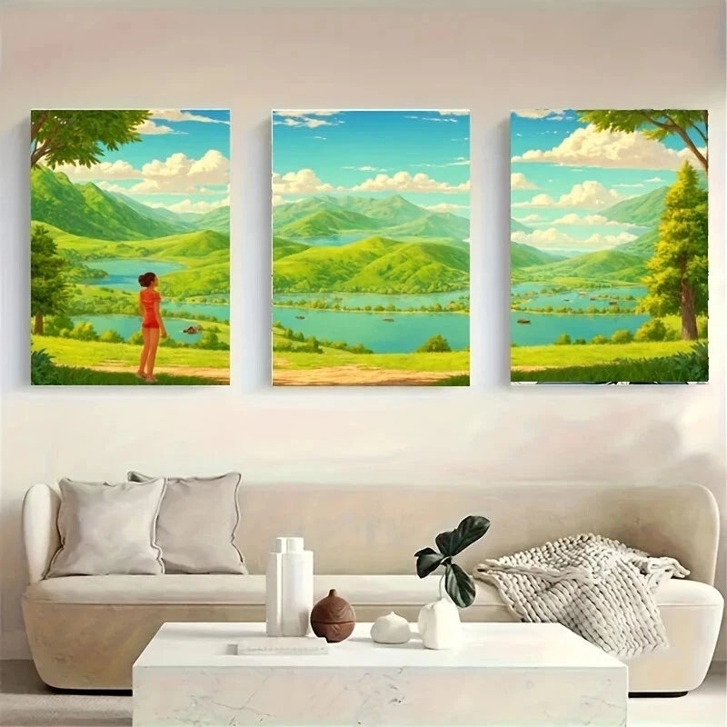 3-Piece White Metal Landscape Wall Art Prints - Ready to Hang Serene Nature Scenery Decor for Living Room, Bedroom & Office
