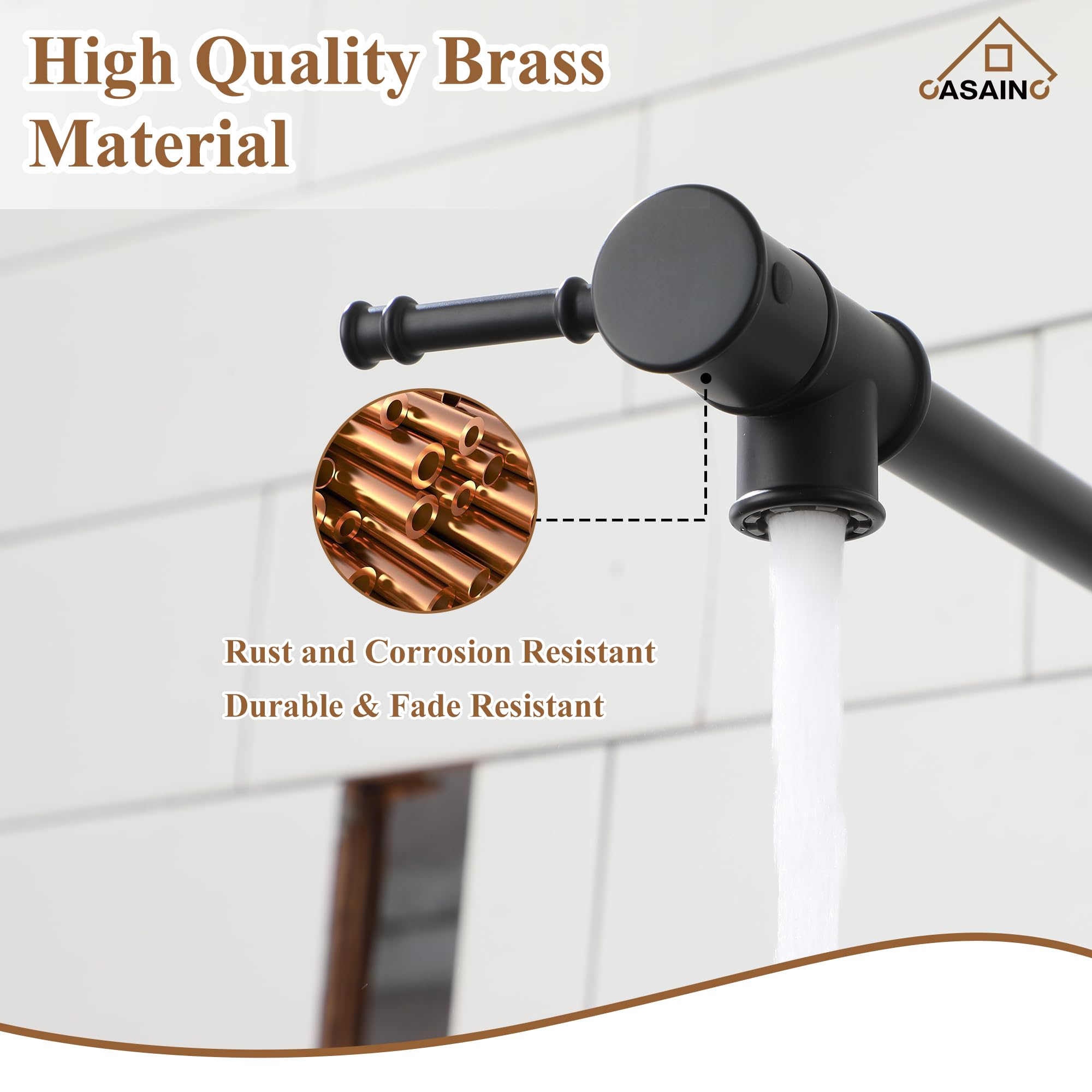 **Premium Matte Black Commercial Wall Mount Pot Filler Faucet - Brass Swing Arm Stove Faucet for Kitchen, Double Joint Folding Design - Ideal for Cooking, Filling Large Pots & Professional Chef Kitchens**