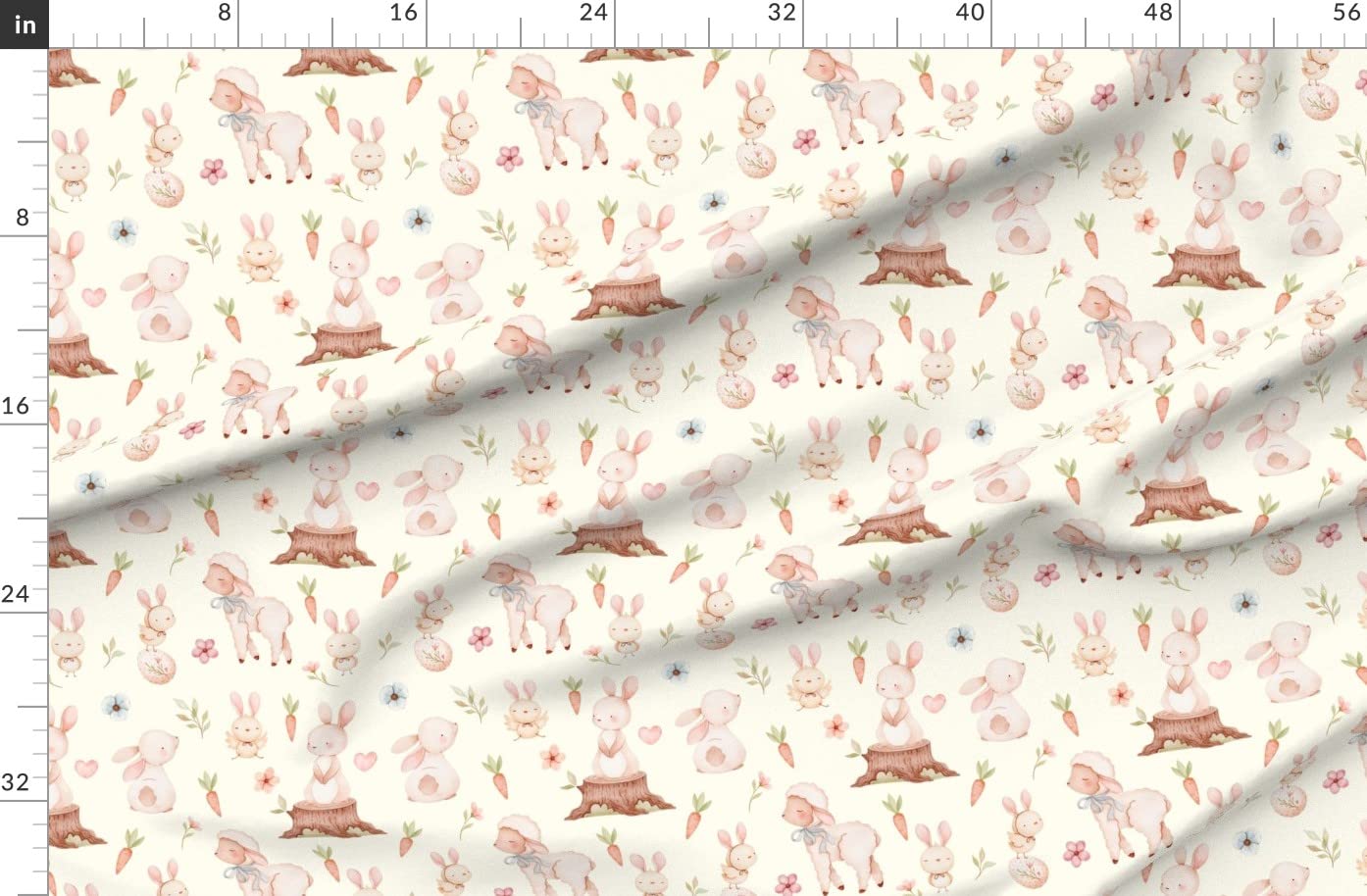 Easter Friends Vintage Beige Storybook Printed Denim Fabric by The Yard - Heavyweight Cotton for Apparel, Home Decor & Upholstery - Perfect for Easter Crafts, DIY Projects, and Vintage-Style Clothing